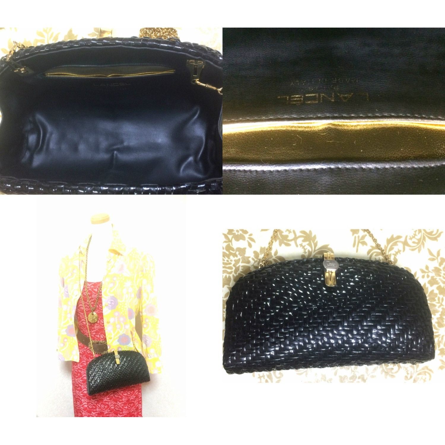 Lancel Vintage LANCEL, black bamboo woven clutch bag in round oval Size ONE SIZE - 4 Thumbnail