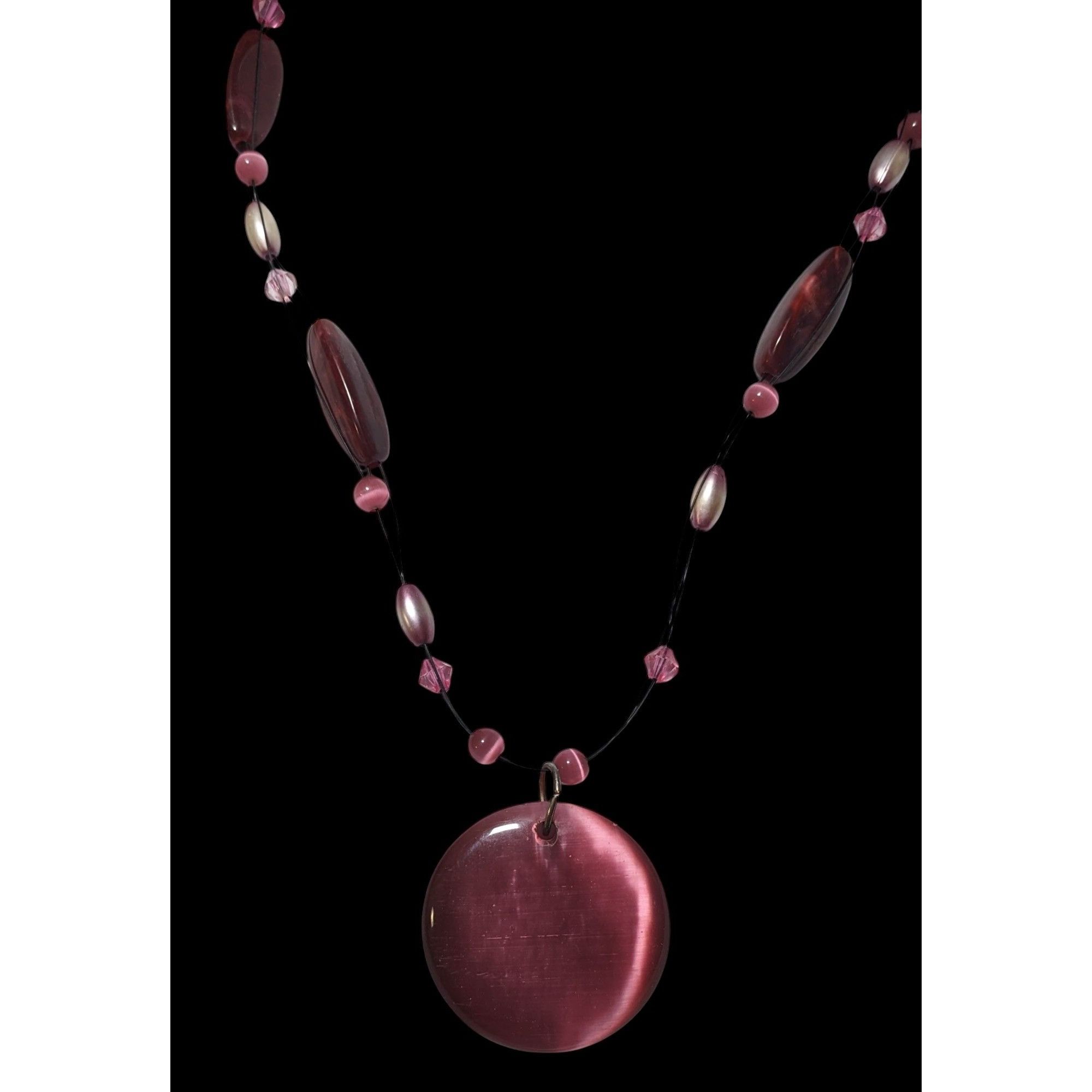 Other Rose Pink Glass Beaded Cateye Pendant Necklace Size ONE SIZE - 3 Thumbnail