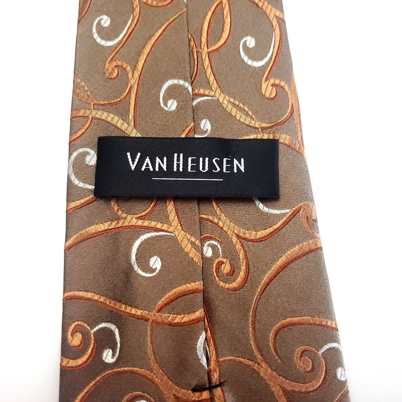 Van Heusen Van Heusen Brown Orange Silk Tie Woven Floral Size ONE SIZE - 4 Thumbnail