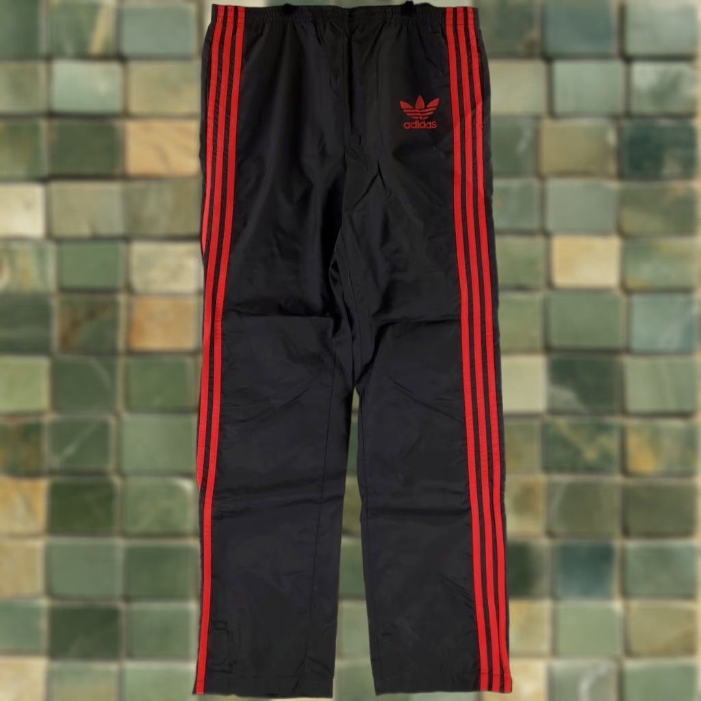 Adidas VINTAGE Adidas Track Pants Black Red Striped Mens M Nylon 90s VTG Track Pants 36x31 Actual Mens Size US 31 - 1 Thumbnail