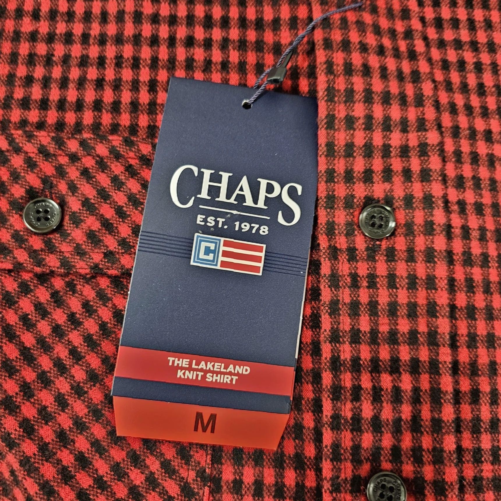 Chaps Chaps Mens Medium Red Black Lakeland Knit Plaid Button-Down Long Sleeve Shirt Size US M / EU 48-50 / 2 - 3 Thumbnail