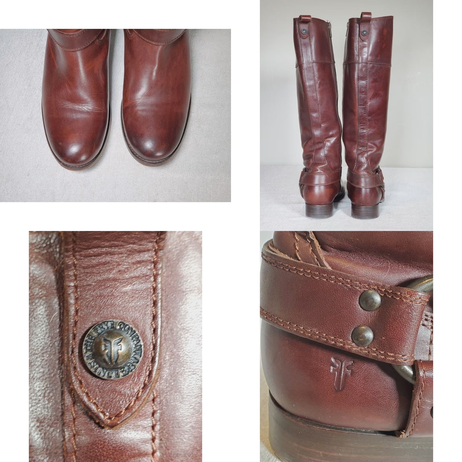 Frye FRYE Melissa Harness Tall Inside Zip Riding Boot Womens US 7 B Brown Leather Knee High Boot Size US 7 / IT 37 - 8 Thumbnail