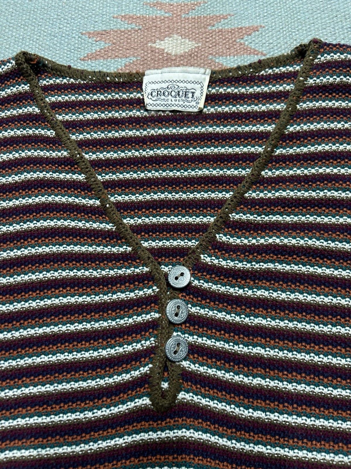 Vintage 90s croquet club sweater acrylic knit shirt striped boxy L Size L / US 10 / IT 46 - 4 Thumbnail