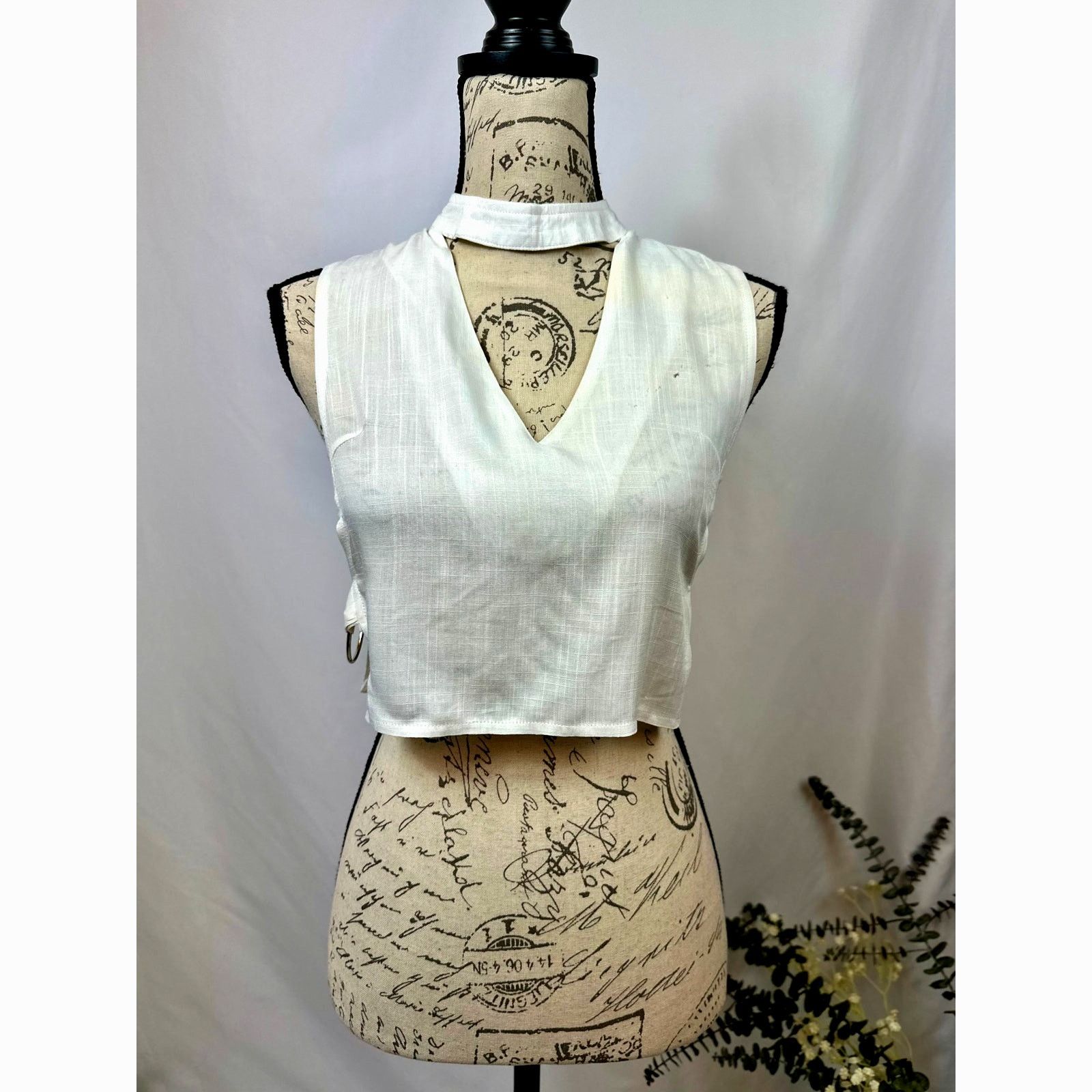 Other Charms Fashion Choker Crop Top V-Neck White M Size M / US 6-8 / IT 42-44 - 3 Thumbnail