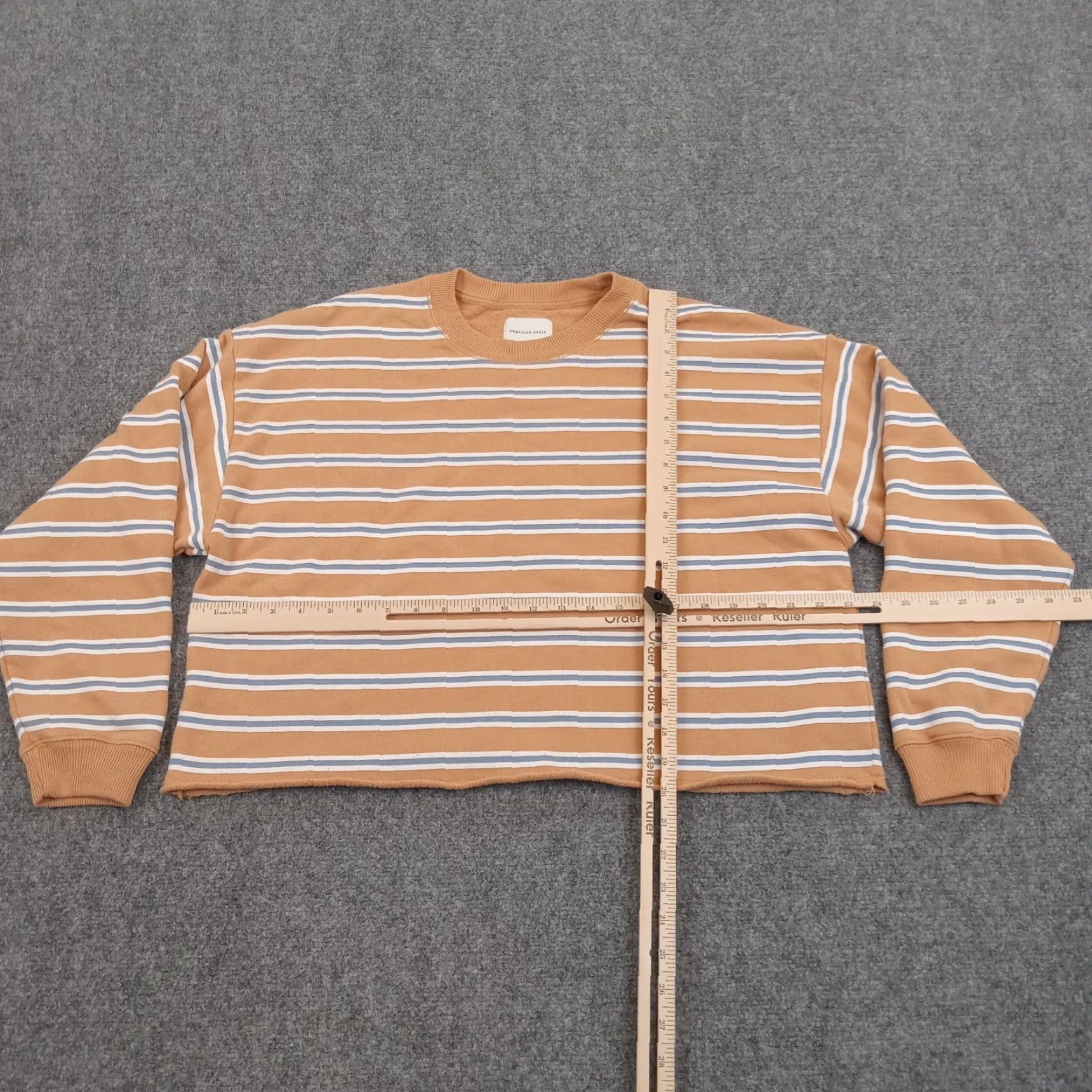 American Eagle Outfitters American Eagle Cropped Sweatshirt Womens Medium Orange Blue Striped Long Sleeve Oversized Easy Care Fall Spring Summer Winter Size M / US 6-8 / IT 42-44 - 2 Thumbnail