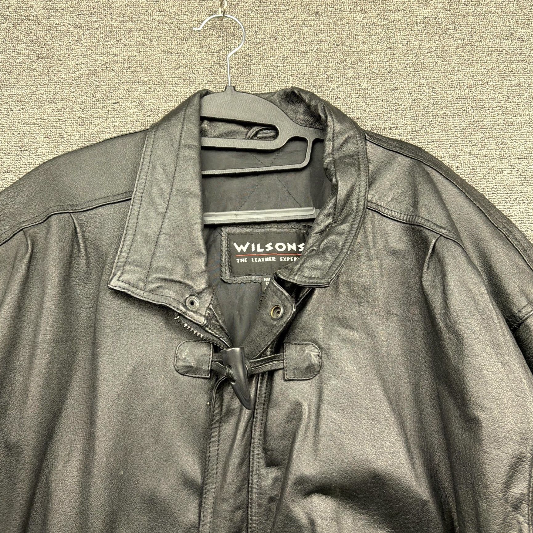 Vintage Wilsons Leather Coat Mens Small Black Parka Full Zip Toggle Pockets Lined Warm Size US S / EU 44-46 / 1 - 2 Thumbnail