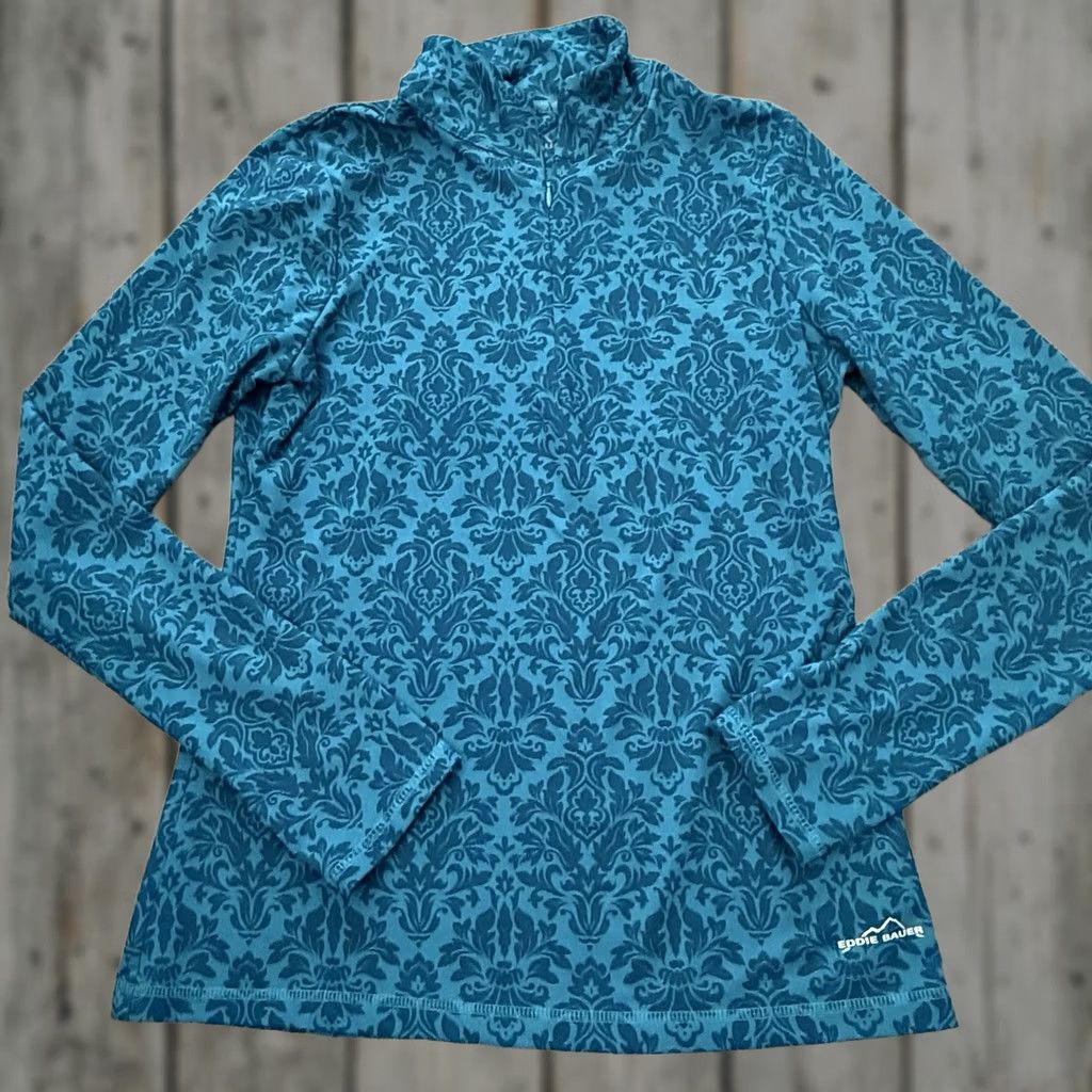 Eddie Bauer Eddie Bauer Womens Medium Teal Floral Top Pullover Activewear Stretch 1/4 Zip Size M / US 6-8 / IT 42-44 - 1 Thumbnail