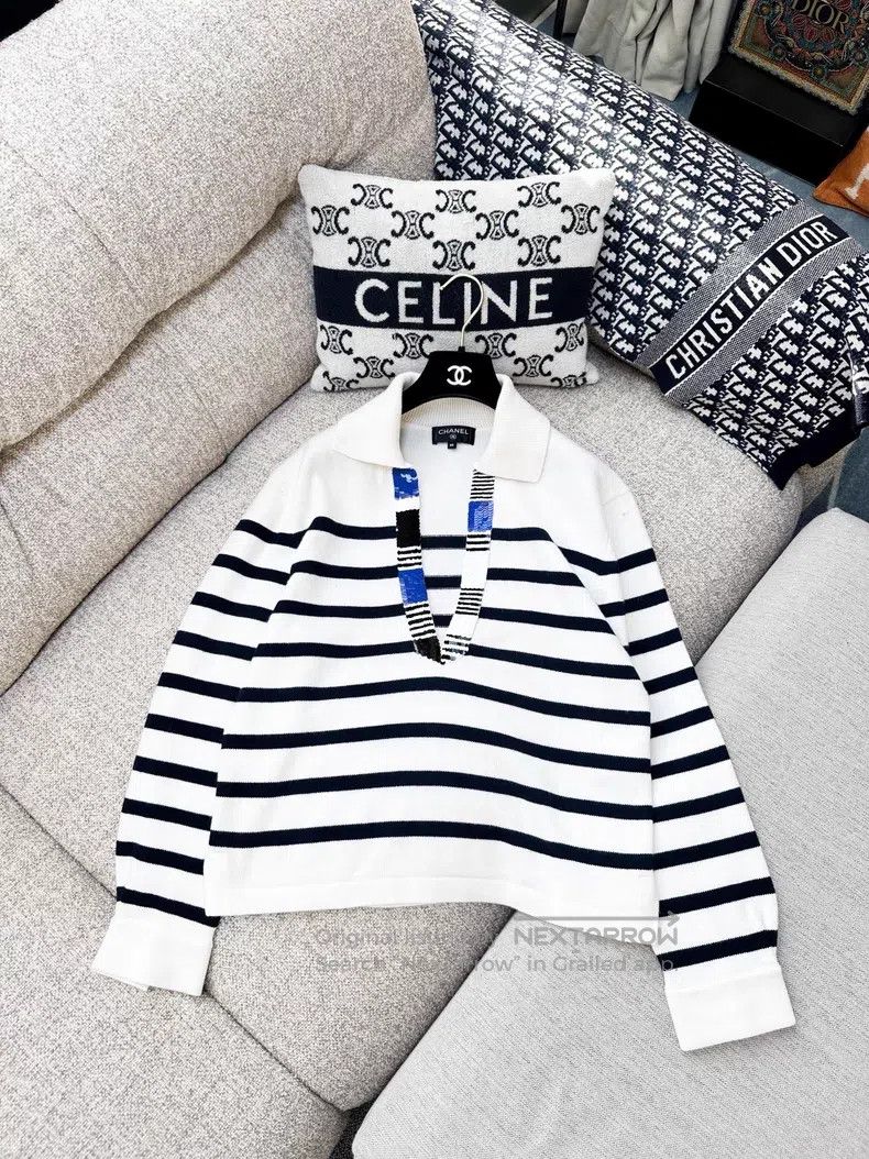 Chanel Chanel Navy striped embroidered sequin long-sleeved cashme Size S / US 4 / IT 40 - 1 Thumbnail
