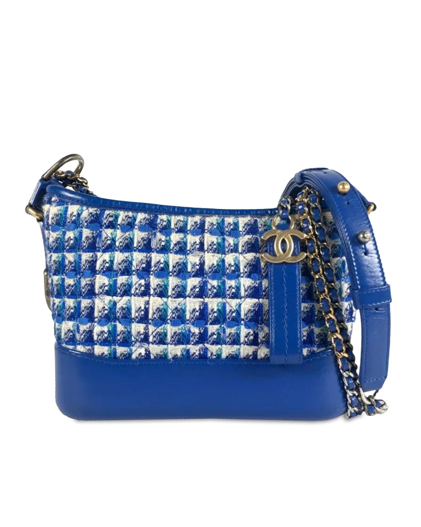 image of Chanel Tweed Shoulder Bag With Chain Strap in Blue, Women's