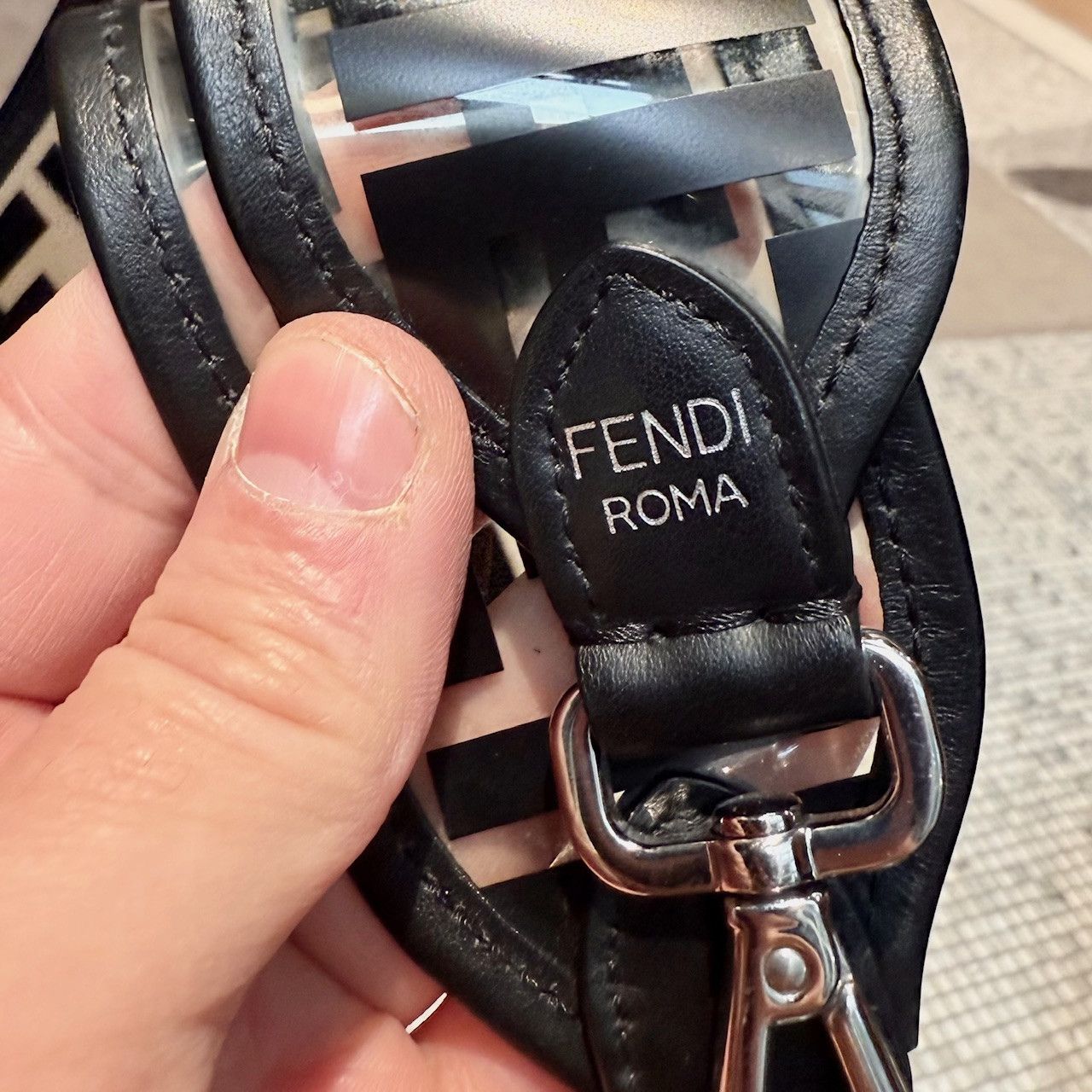 Fendi Fendi Black Leather Clear FF Zucca PVC Medium Baguette Bag Size ONE SIZE - 16 Thumbnail