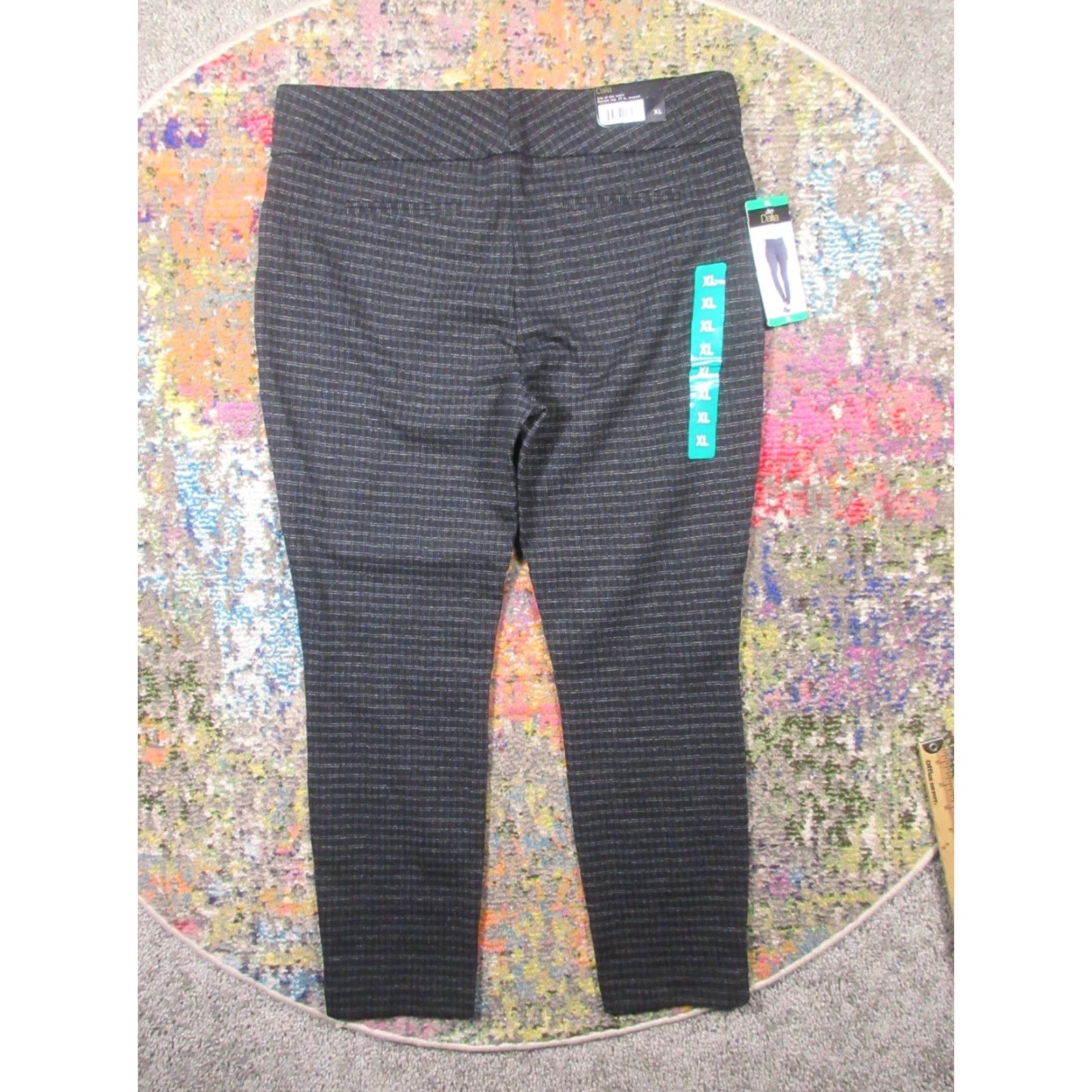 Vintage Dalia Women's Pants XL Black White Squares Tummy Control Built-In Pull On Slimming Ponte Geometric Tapered Leg Regular Machine Washable Size 40" / US 18 - 2 Thumbnail