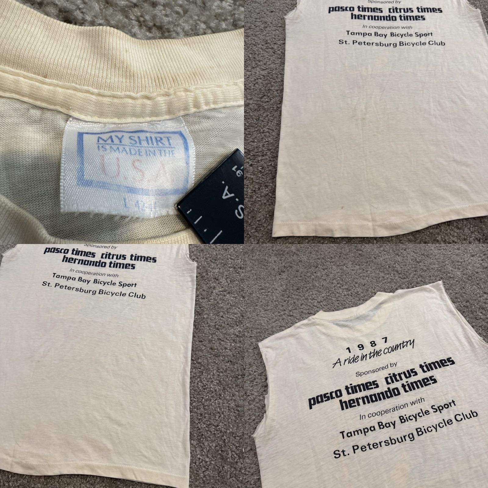 Vintage VINTAGE 1987 Tampa Bay Times Bicycle Tour Race Tank Top T-shirt Large 80s White Mens Tshirt Size US L / EU 52-54 / 3 - 8 Thumbnail