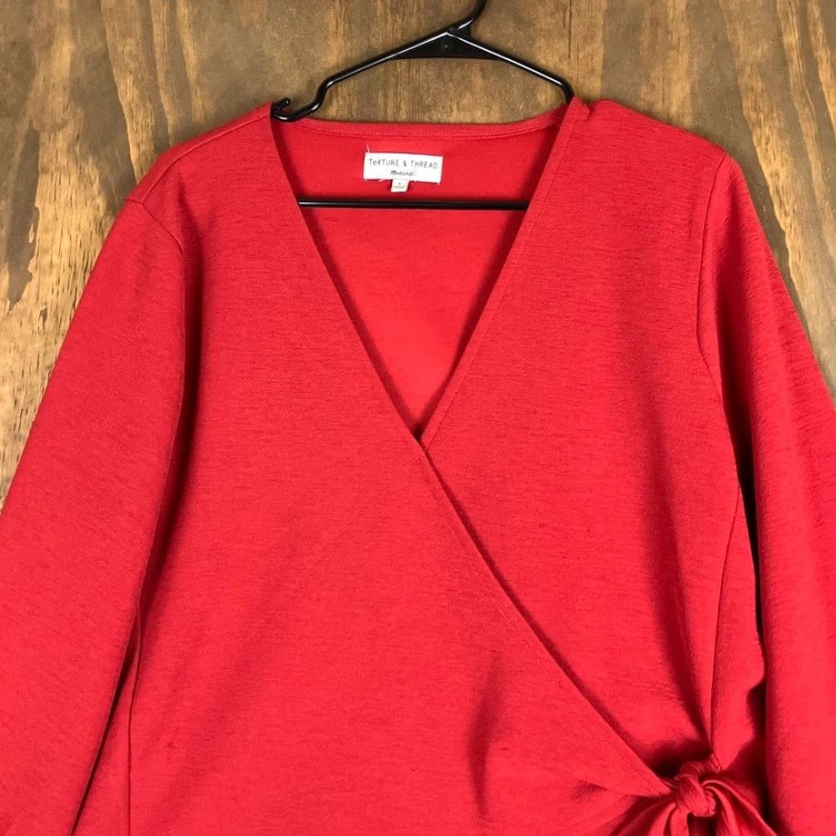 Madewell Madewell Blouse Women's Red Wrap V-Neck Long Sleeve Stretch Large Size L / US 10 / IT 46 - 2 Thumbnail