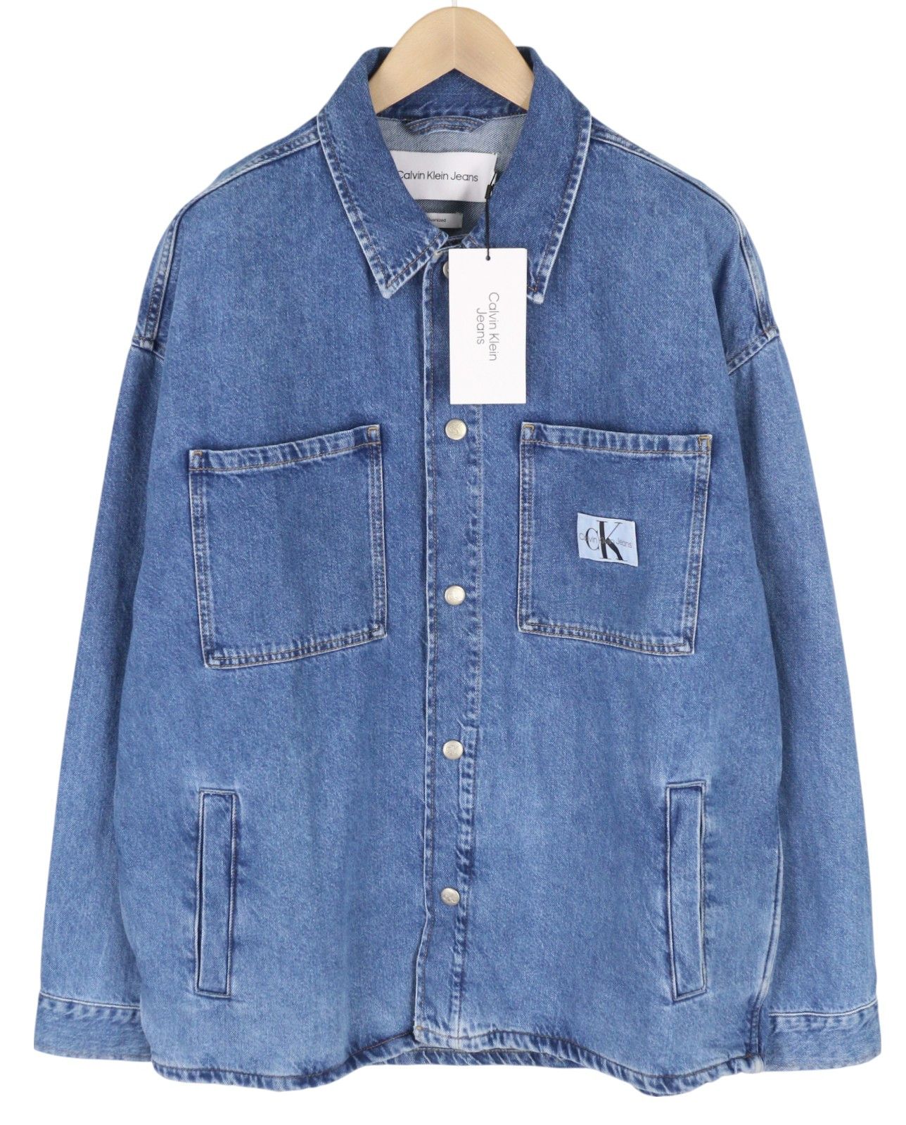 M Denim Blue Trucker Oversized Snap Buttons Jacket 85023