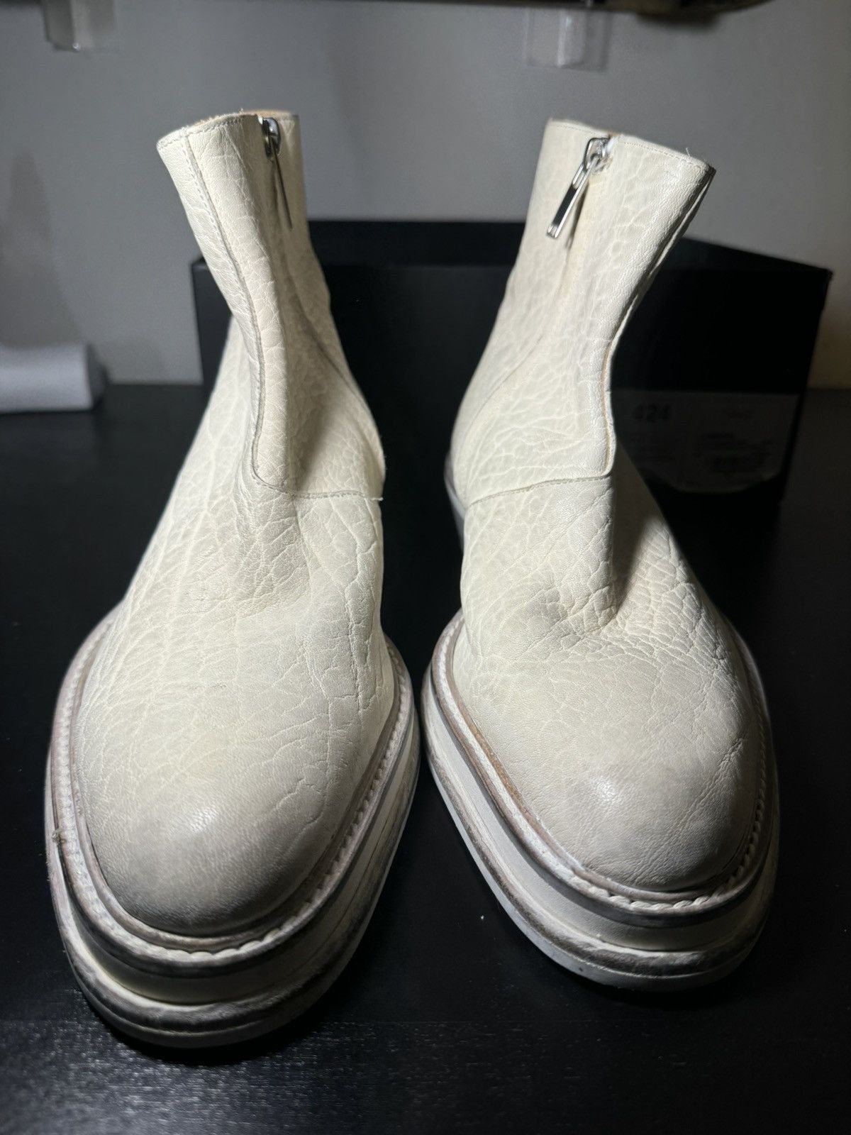 424 424 White Zip Shine Calf Cuban Boots Size US 7.5 / EU 40-41 - 9 Thumbnail