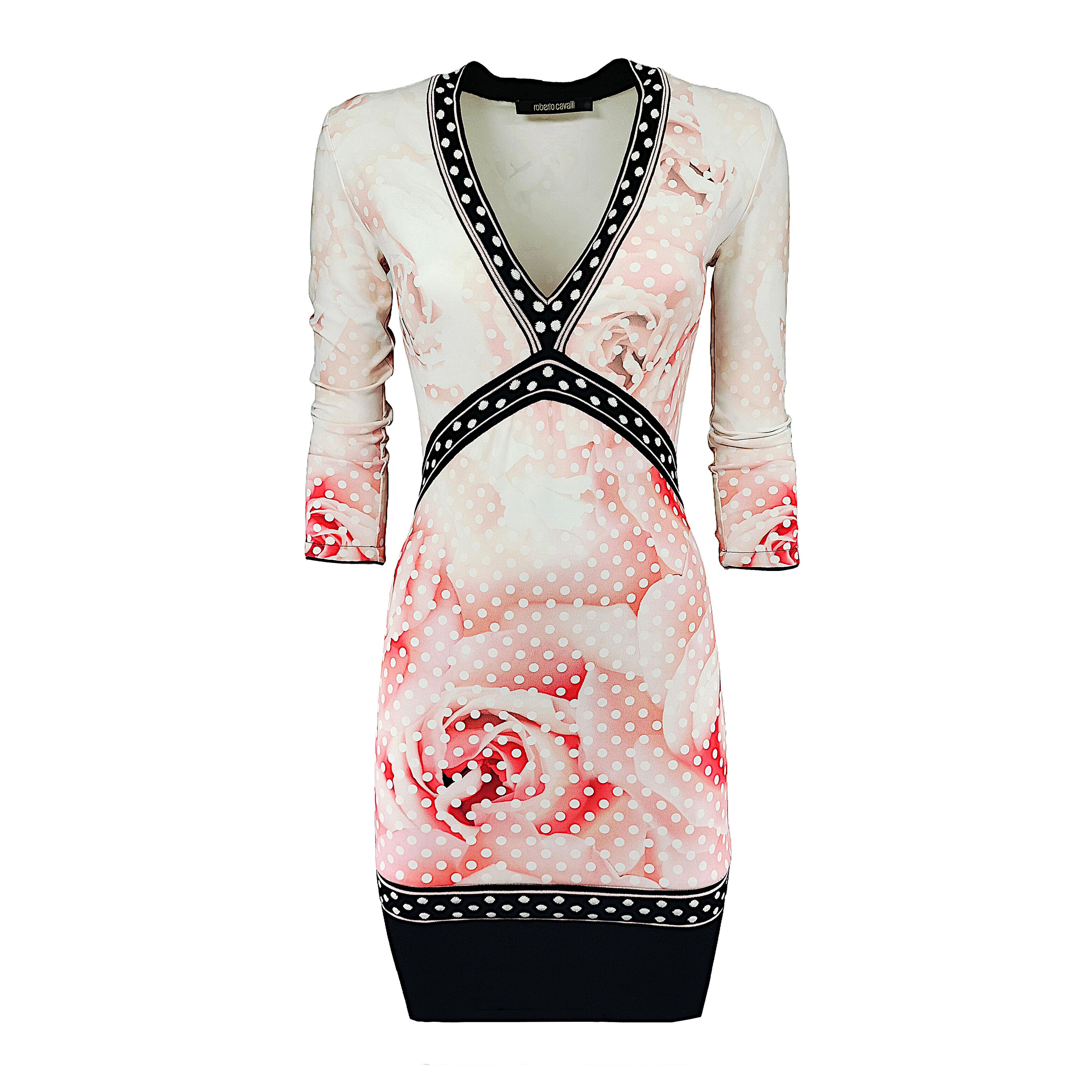 Roberto Cavalli Authentic Rose & Polka Dot Bodycon Dress Size S / US 4 / IT 40 - 2 Thumbnail