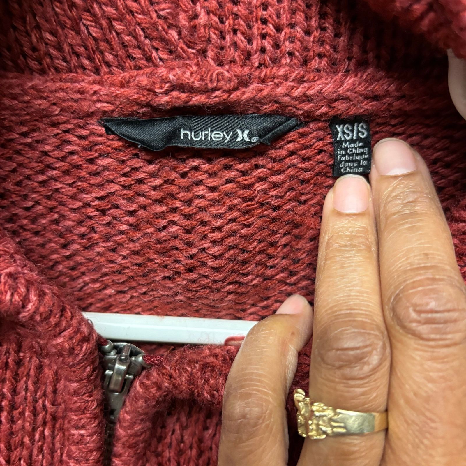 Hurley Hurley Knit Sweater Hoodie Full Zip Burgundy Comfy Cozy Warm Size XS / US 0-2 / IT 36-38 - 2 Thumbnail