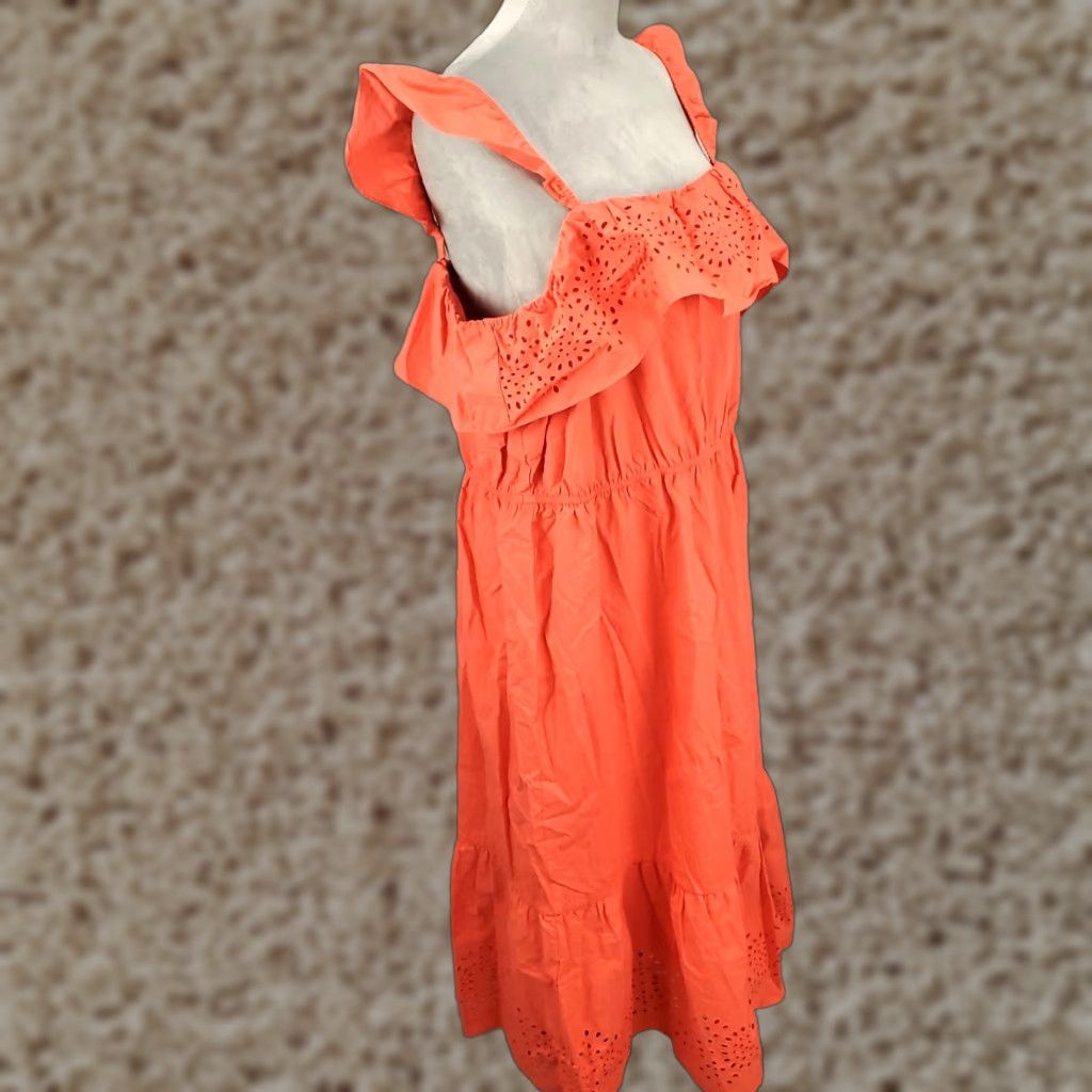 Vintage LC Lauren Conrad Dress Womens 2XL Coral Orange Ruffle Eyelet Tiered Long NWT Size XXL / US 16-18 / IT 52-54 - 1 Thumbnail