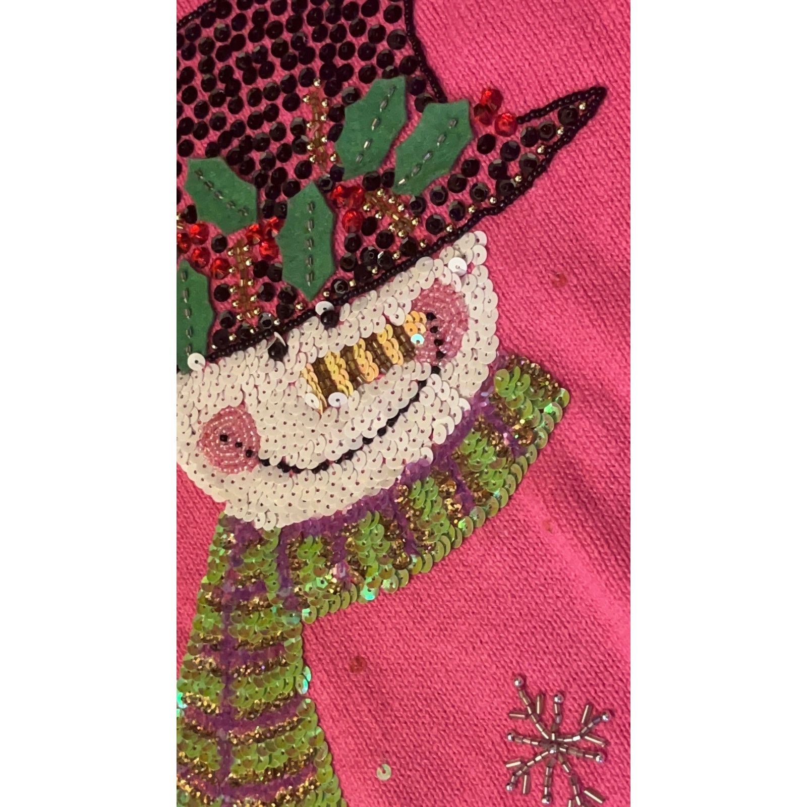Other Vintage Quacker Factory Pink Snowman V-Neck Sweater - 1X Size XL / US 12-14 / IT 48-50 - 4 Thumbnail