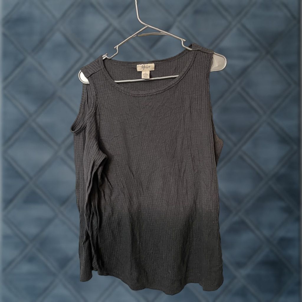 Style & Co VINTAGE Style & Co Blouse Womens L Gray Ombre Long Sleeve Cold Shoulder Size L / US 10 / IT 46 - 1 Thumbnail