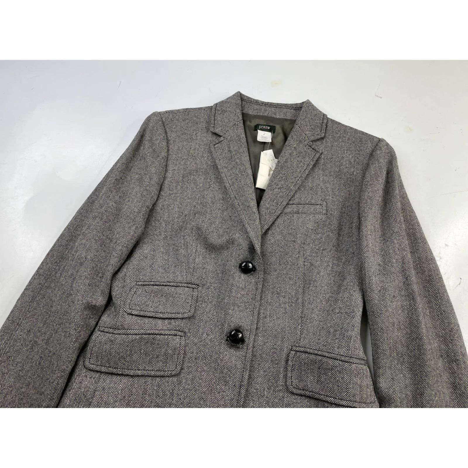 J.Crew J. Crew Blazer Single-Breasted Wool Jacket Notch Lapel Gray Herringbone 4 Women's Regular Size 4 Size S / US 4 / IT 40 - 2 Thumbnail