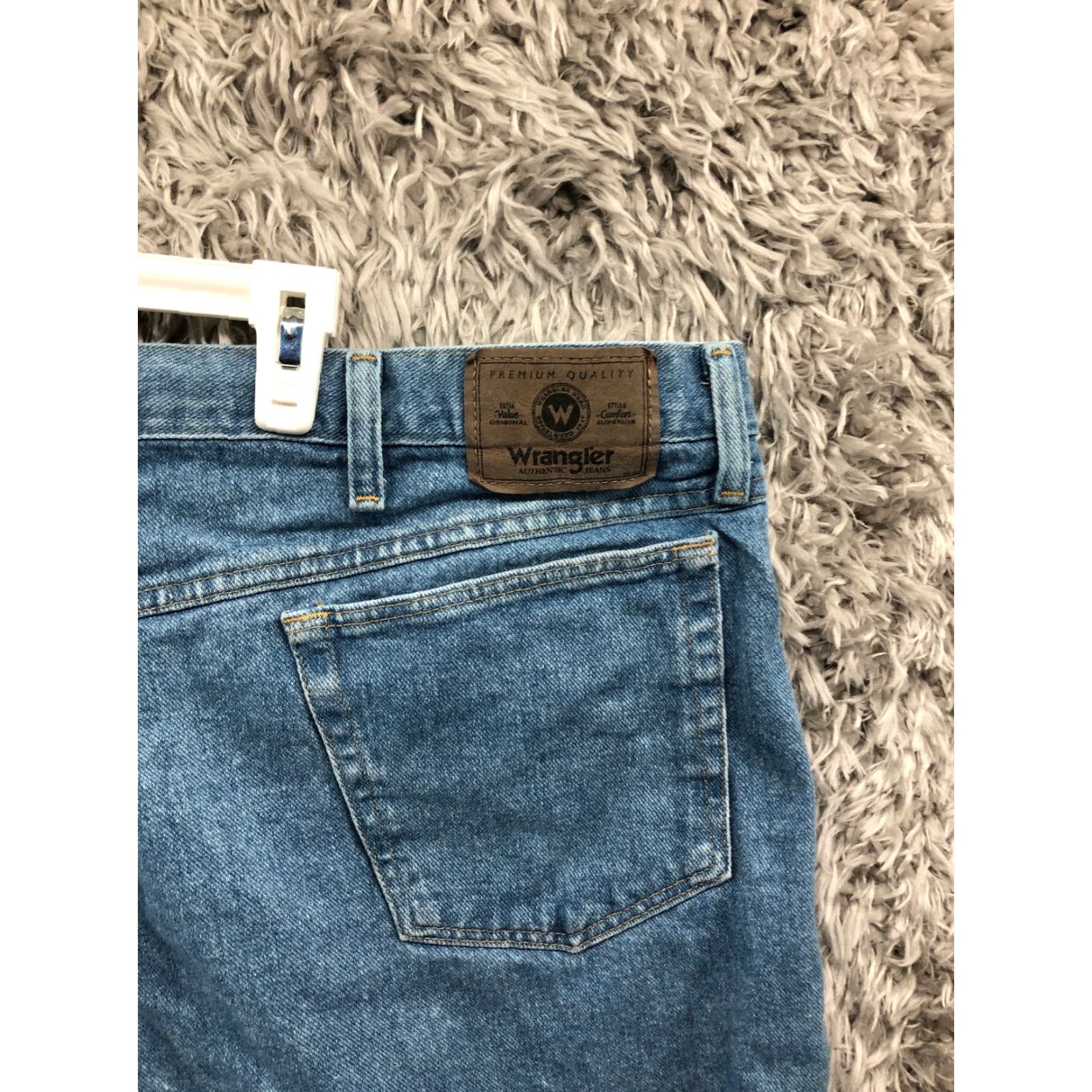 Wrangler Wrangler Mens Shorts 42 Mid Rise Medium Wash Blue Denim Bermuda Shorts - 5-Pocket, Belt Loops, Flat Front, Regular Fit Mens Size US 42 / EU 58 - 5 Thumbnail