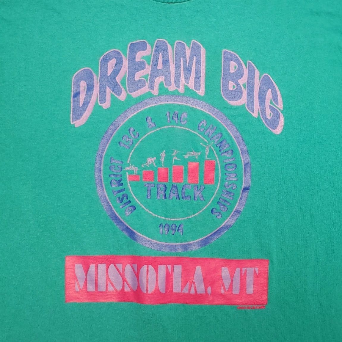 Hanes VTG Hanes Shirt Men L Dream Big Track Missoula MT 90s Teal Graphic Single Stitch Shirt Mens L Green USA 90s Hanes Size US L / EU 52-54 / 3 - 2 Thumbnail