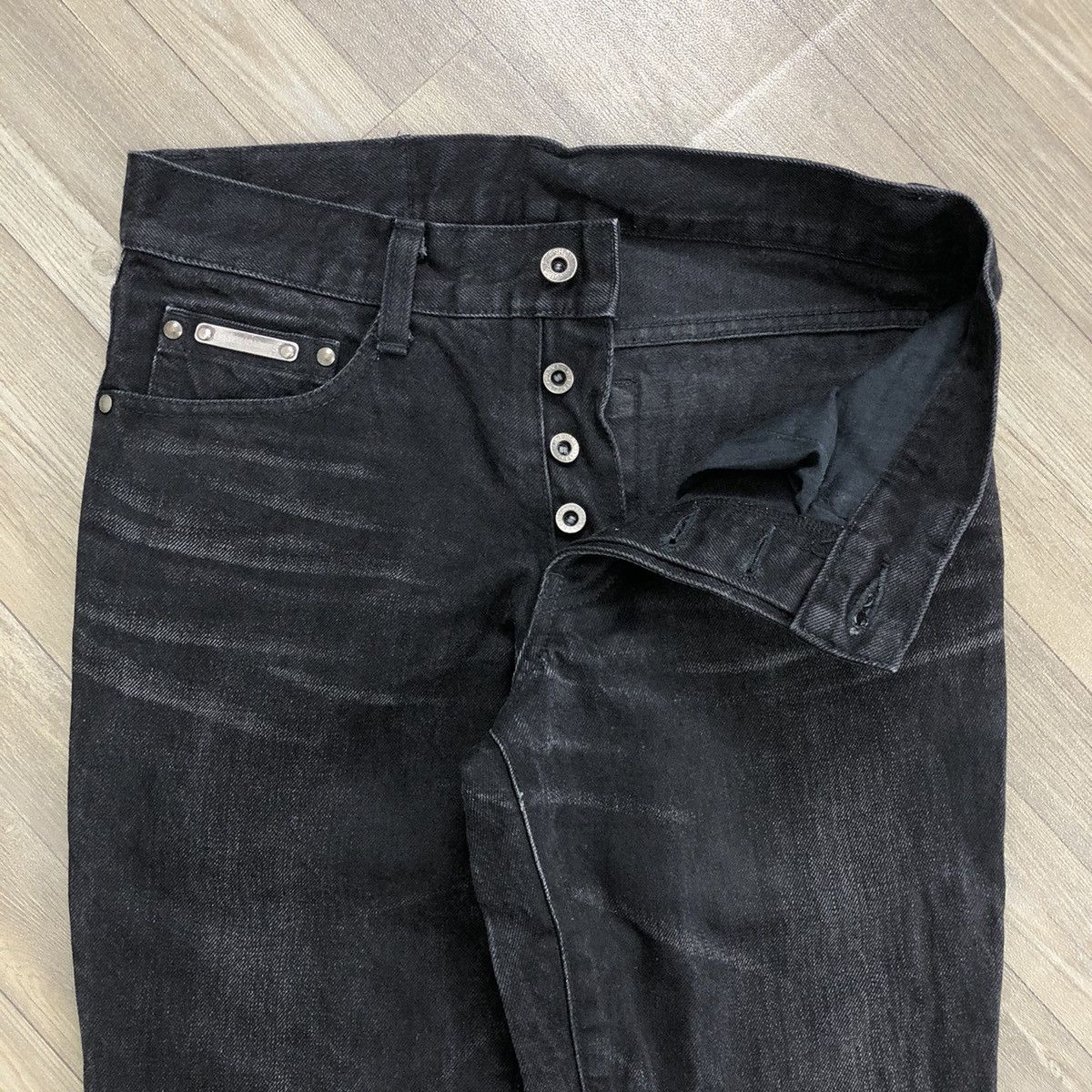 5351 POUR LES HOMMES 2000s 5351 Pour Les Hommes Black Washed Straight Wide Jeans Size US 28 / EU 44 - 3 Thumbnail