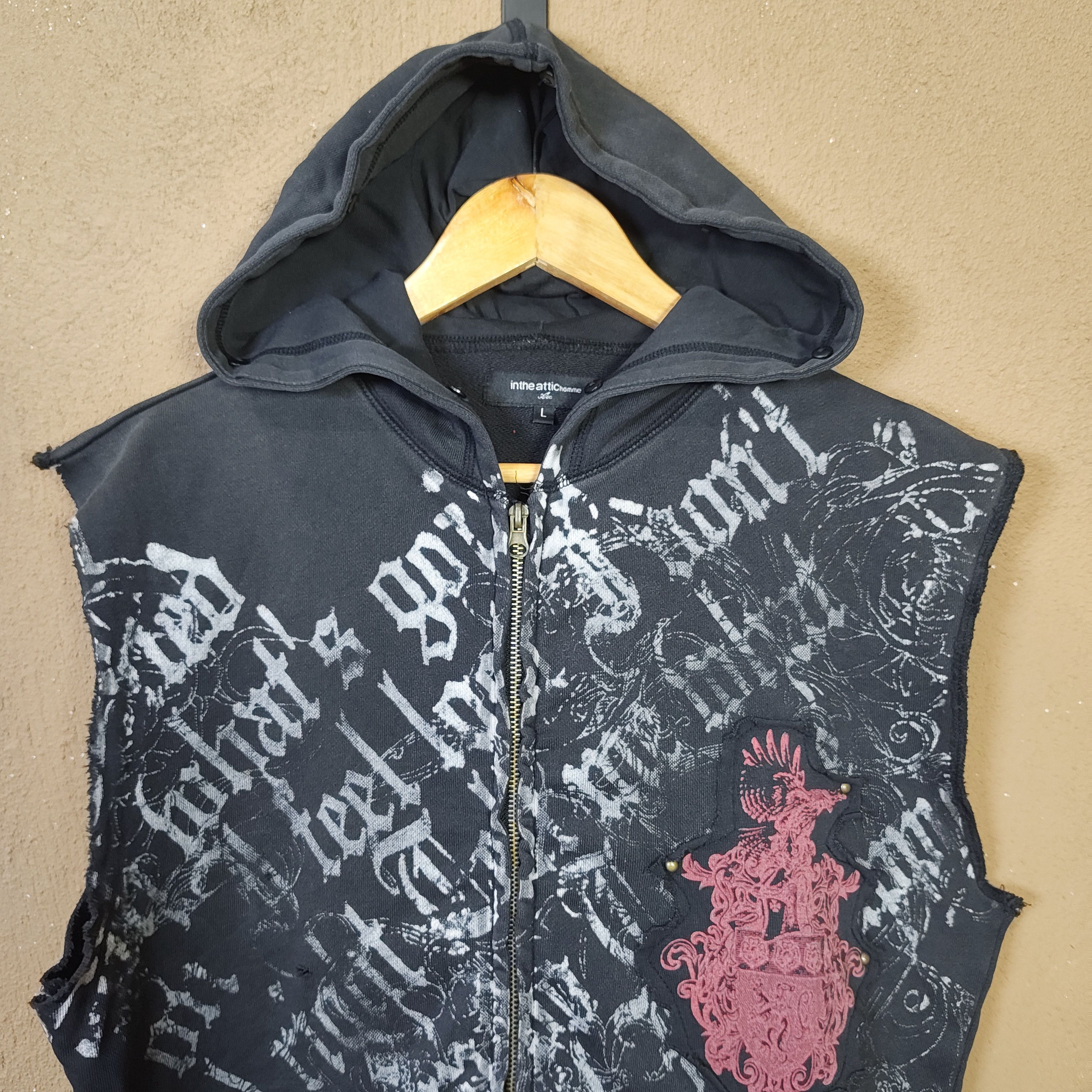 In The Attic Distressed IN THE ATTIC Y2K Sleeveless Full Zip Hoodie Size US L / EU 52-54 / 3 - 3 Thumbnail