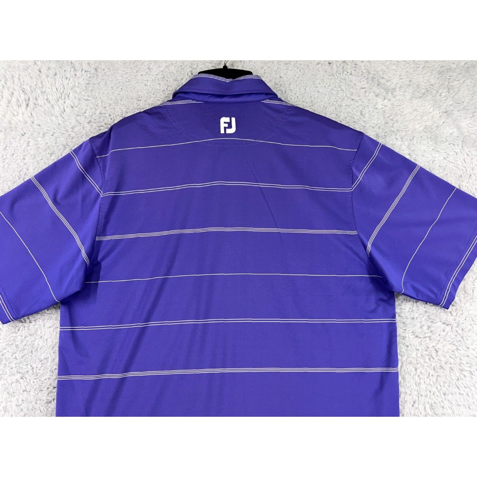 Footjoy FootJoy Polo Shirt Mens M Purple Striped 100% Polyester Regular Short Sleeve Golf Logo Size US M / EU 48-50 / 2 - 7 Thumbnail