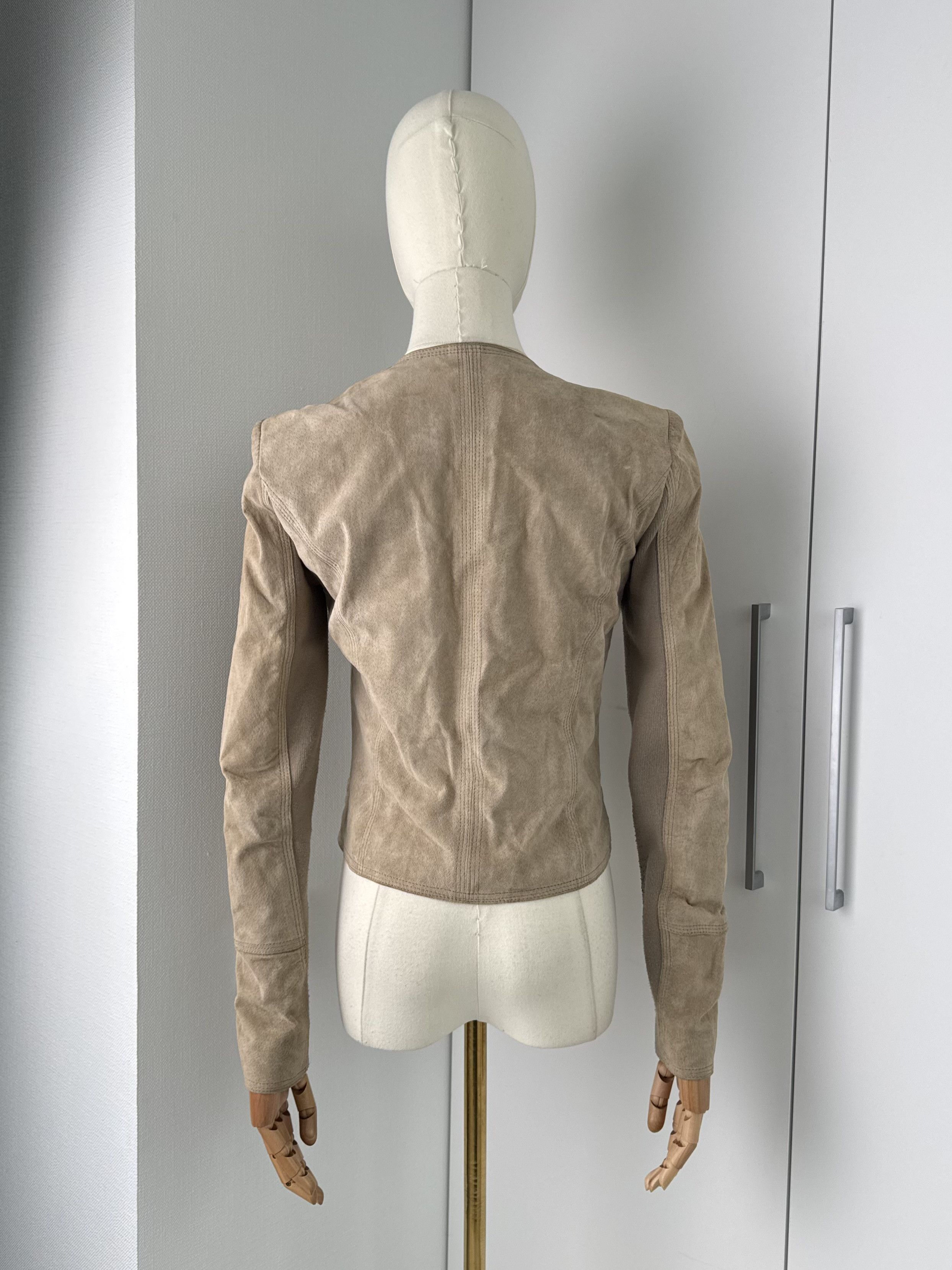 Vintage Women Beige Suede Jacket Y2K Vintage Cropped Biker Zip Size XS / US 0-2 / IT 36-38 - 4 Thumbnail