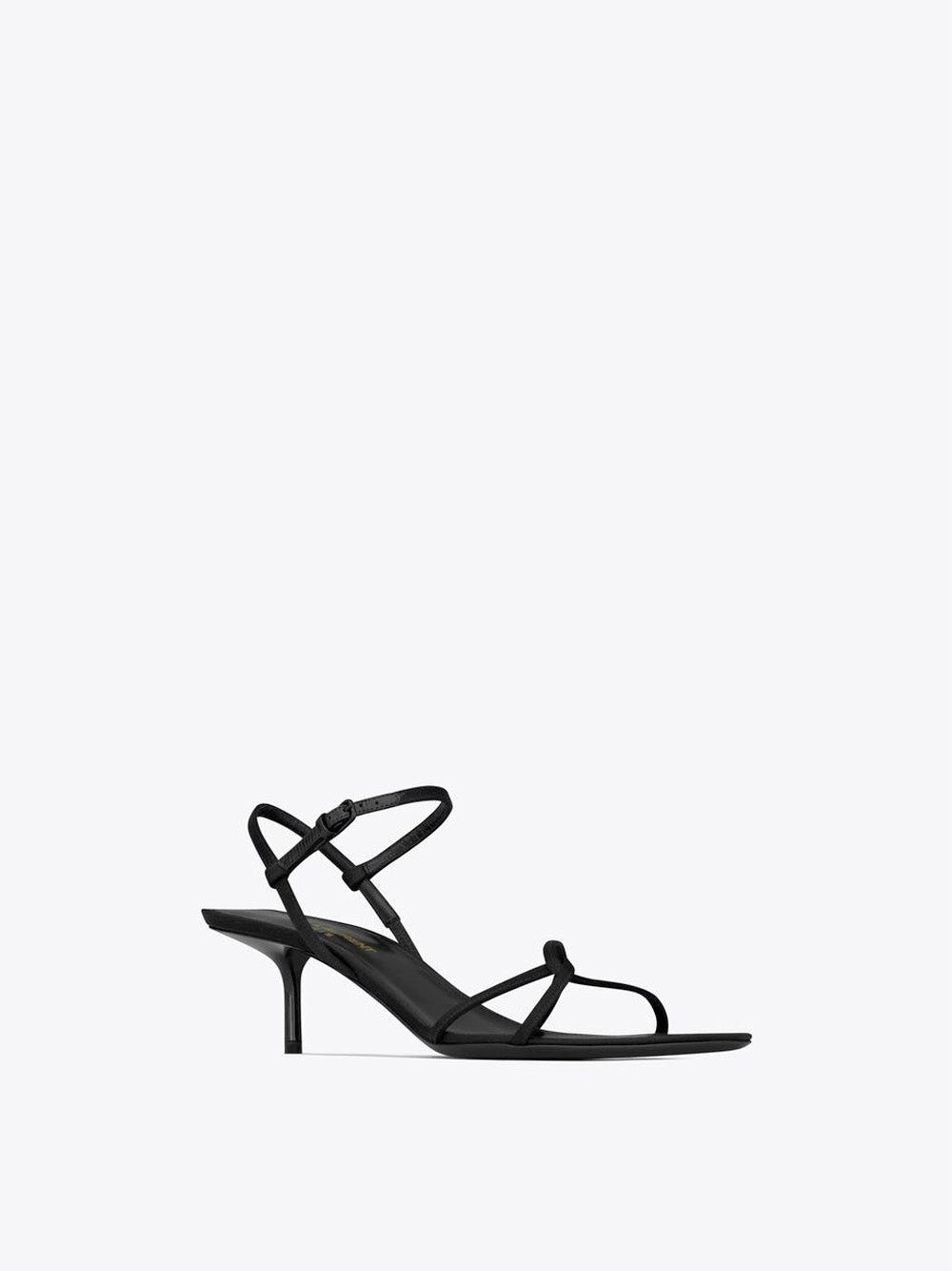Saint Laurent Paris o1tp1o0125 Clara Sandals In Crepe Satin in Black Size US 9 / IT 39 - 2 Thumbnail