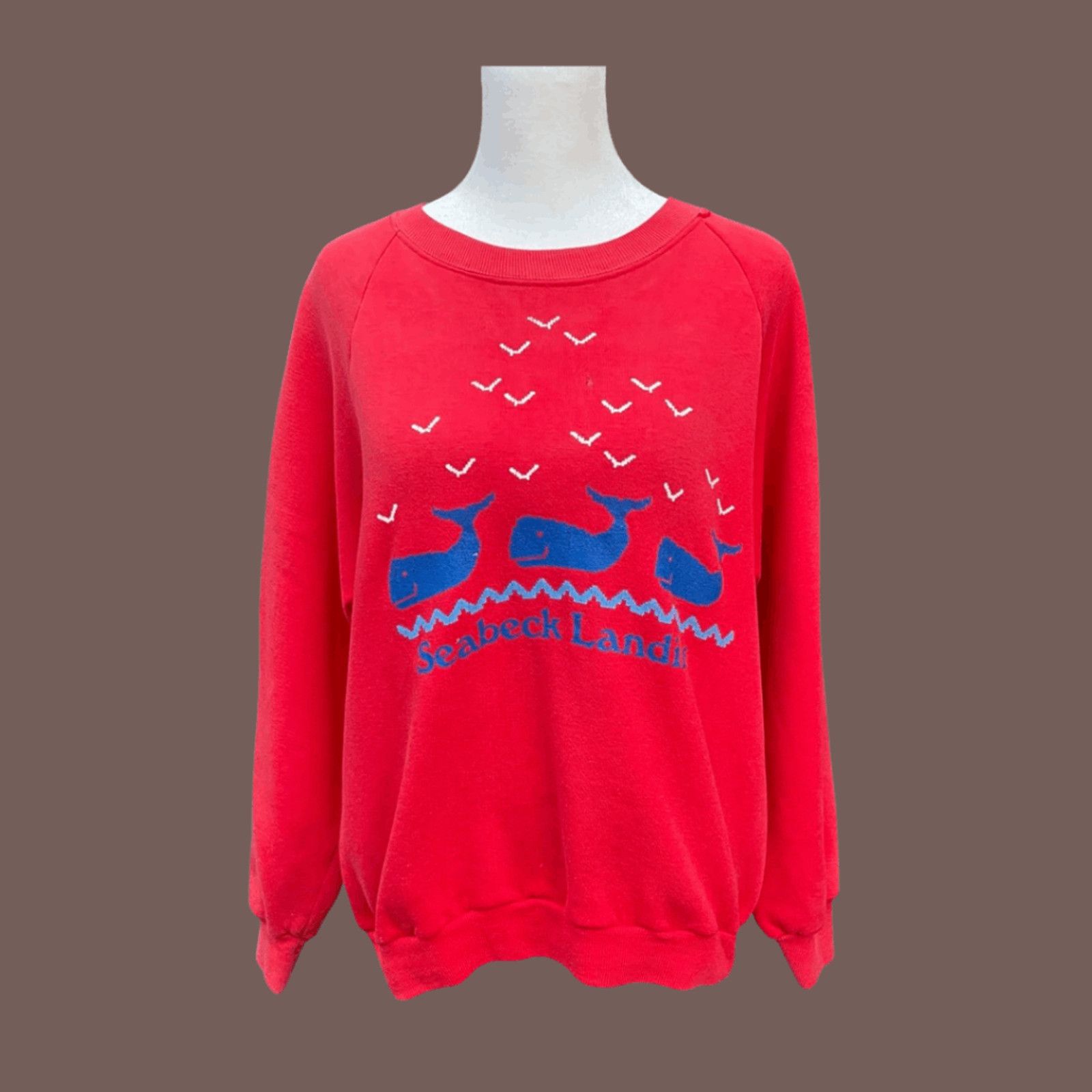 Jerzees × Vintage VTG Graphic Sweatshirt | Jerzees Red Whale Print | 80s USA Size M / US 6-8 / IT 42-44 - 1 Thumbnail
