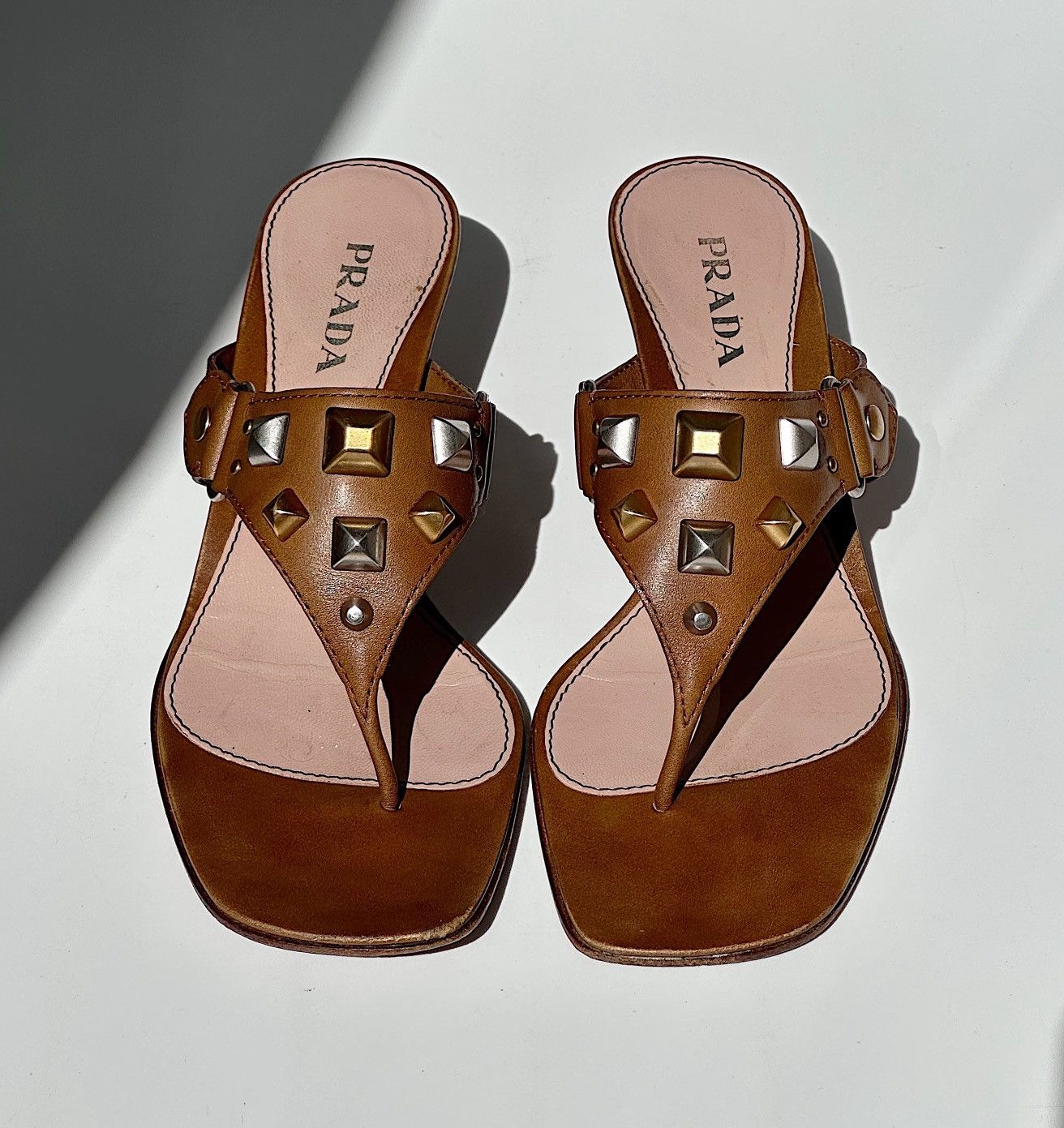 Prada × Vintage *sz38.5* PRADA Studded Kitten Sandals Y2k rapper punk cardi Size US 8.5 / IT 38.5 - 2 Thumbnail