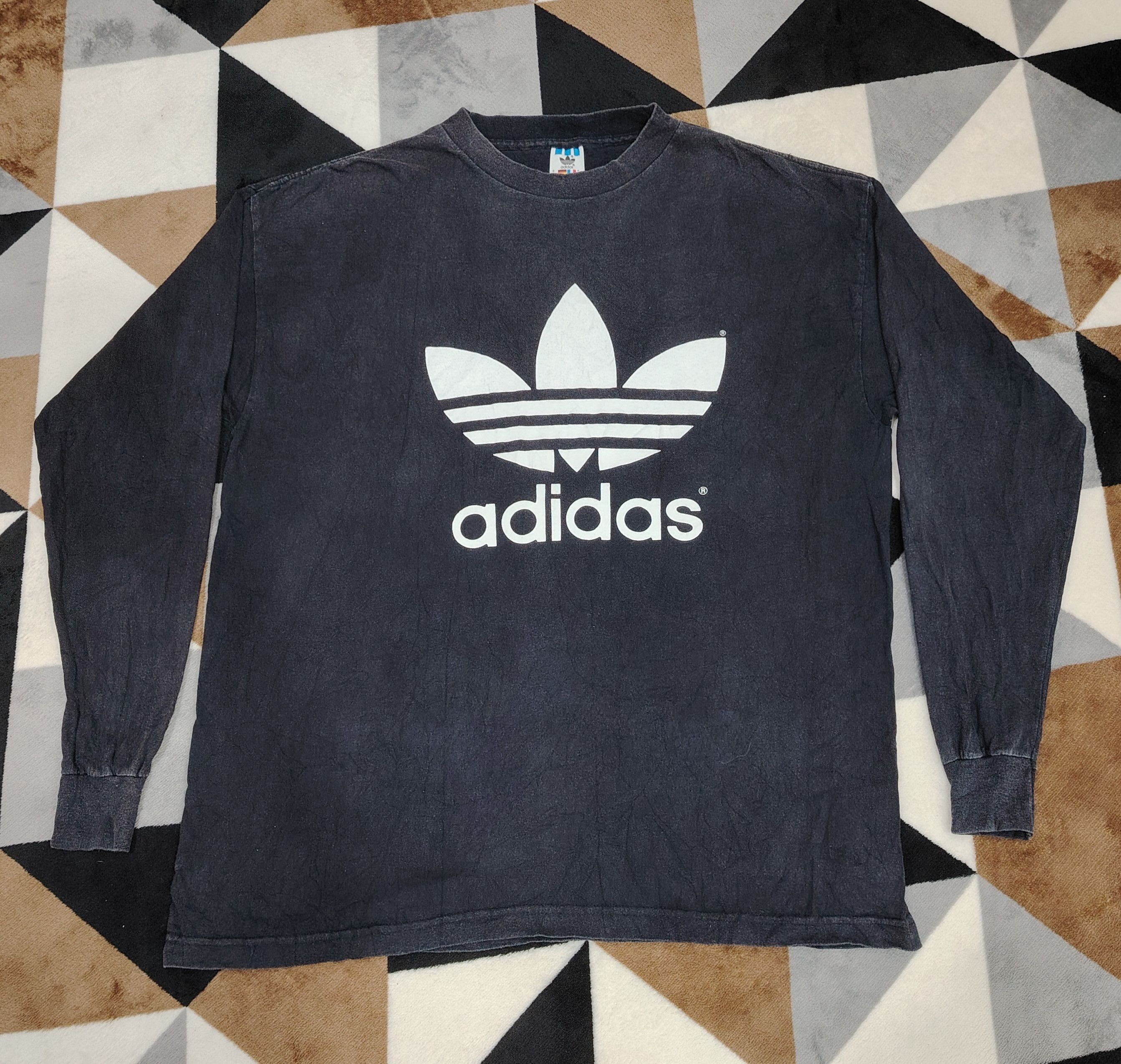Vtg 90s ADIDAS USA Trefoil Biglogo Double Print Longsleeves