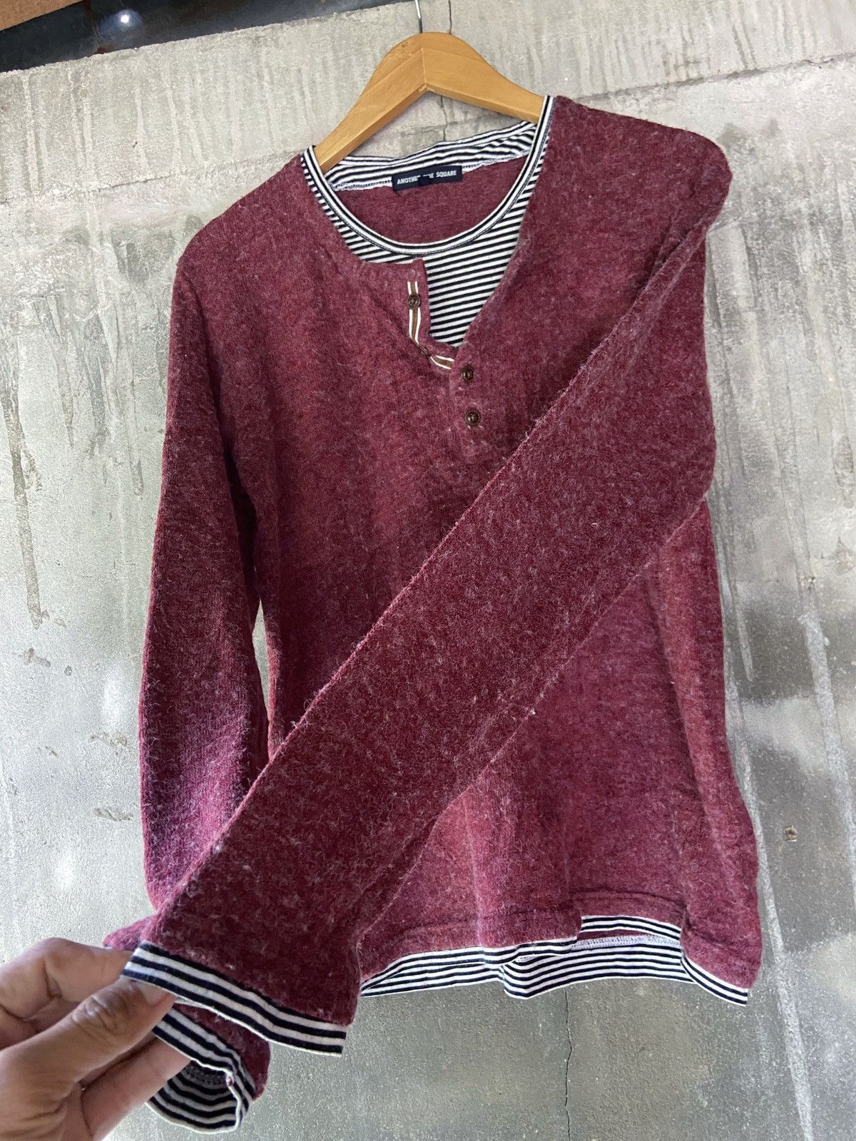 Japanese Brand DOUBLE LAYER STYLE ANOTHER SIDE SQUARE KNIT STRIPED Size US M / EU 48-50 / 2 - 2 Thumbnail