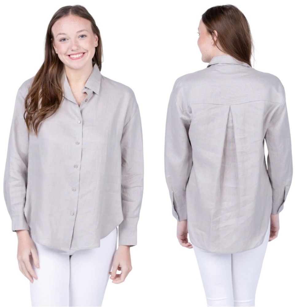 Enza Costa ENZA COSTA FRENCH LINEN BUTTON DOWN SHIRT IN MIST Size XS / US 0-2 / IT 36-38 - 1 Thumbnail