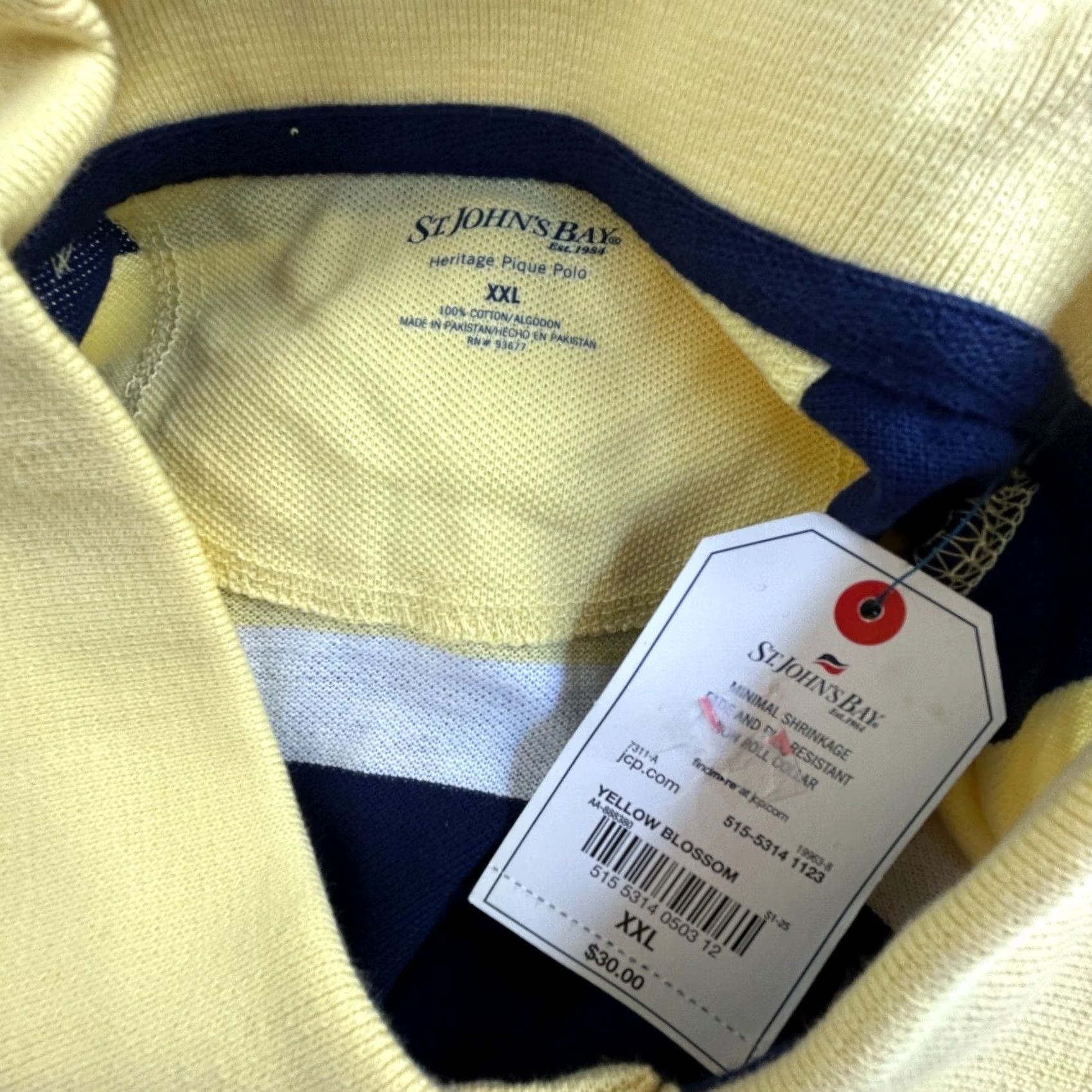 Vintage St. John's Bay Heritage Polo Mens XXL Yellow Striped Golf Shirt Cotton New Size US XXL / EU 58 / 5 - 3 Thumbnail