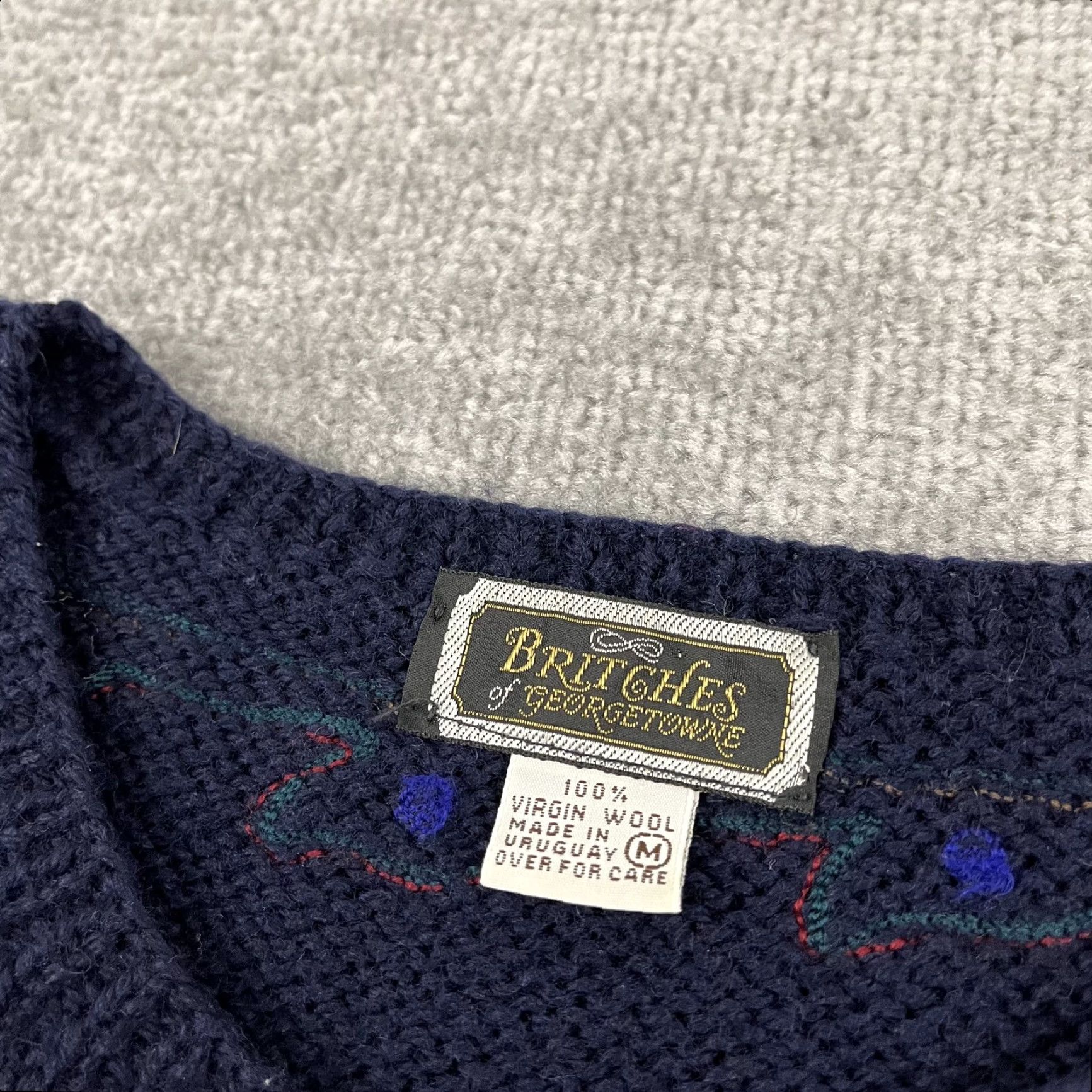 Vintage Britches Of Georgetowne Cardigan Sweater Womens Medium Blue Wool Abstract Stitch Size M / US 6-8 / IT 42-44 - 2 Thumbnail
