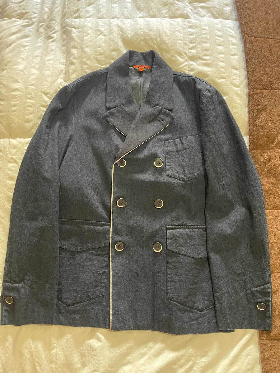 image of Barena Venezia Selvedge Double Breasted Coat in Blue, Men's (Size 52R)