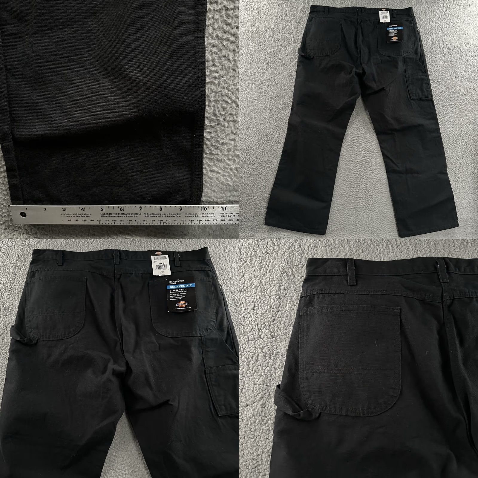 Dickies Dickies Jeans Mens Black 42x30 Carpenter Relaxed Fit Canvas Cotton Workwear Straight Pockets Size US 42 / EU 58 - 9 Thumbnail