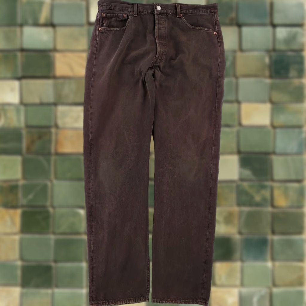 Levi's VINTAGE Levi's 501 Jeans Brown Button Fly Mens 37 x 34 90s Straight Size US 37 - 1 Thumbnail