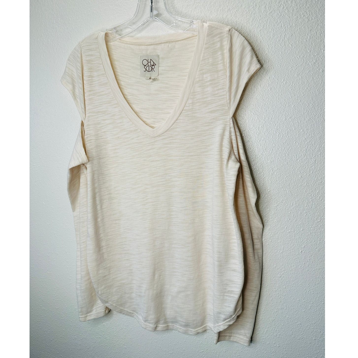 Chaser Brand Chaser Cream V-Neck Cold Shoulder Long Sleeve Burnout Top L Size L / US 10 / IT 46 - 5 Thumbnail