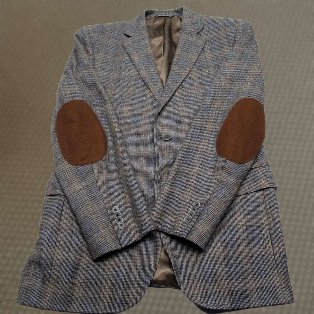 Saks Fifth Avenue Saks Fifth Avenue Wool Blazer Mens 40R Gray Plaid Blazer Double-Vented Notch Lapel Two-Button Front Jacket Size 40R - 1 Thumbnail
