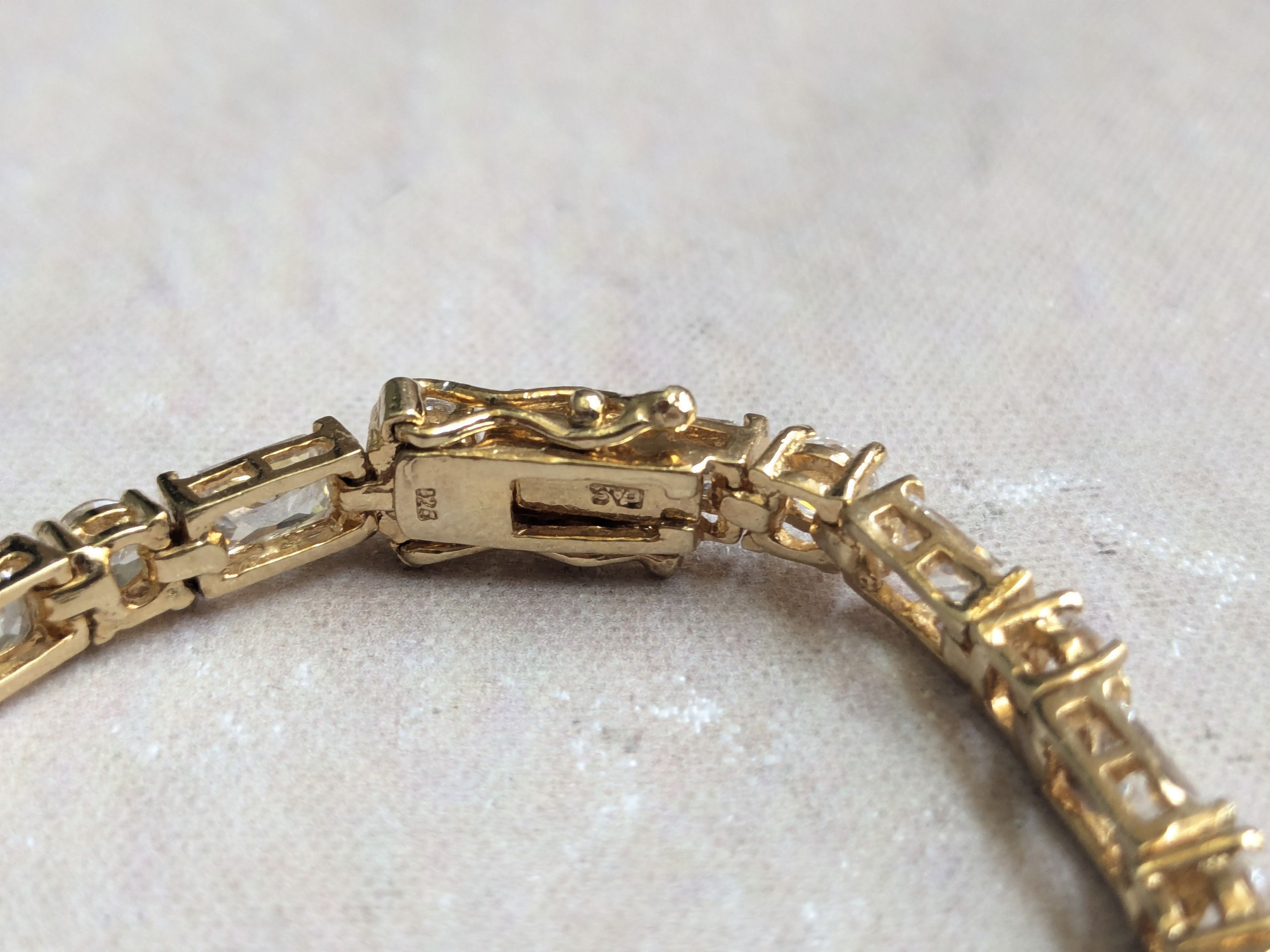 Sterling Silver Sterling Silver Tennis Bracelet 7 Gold Clear CZ Size ONE SIZE - 7 Thumbnail