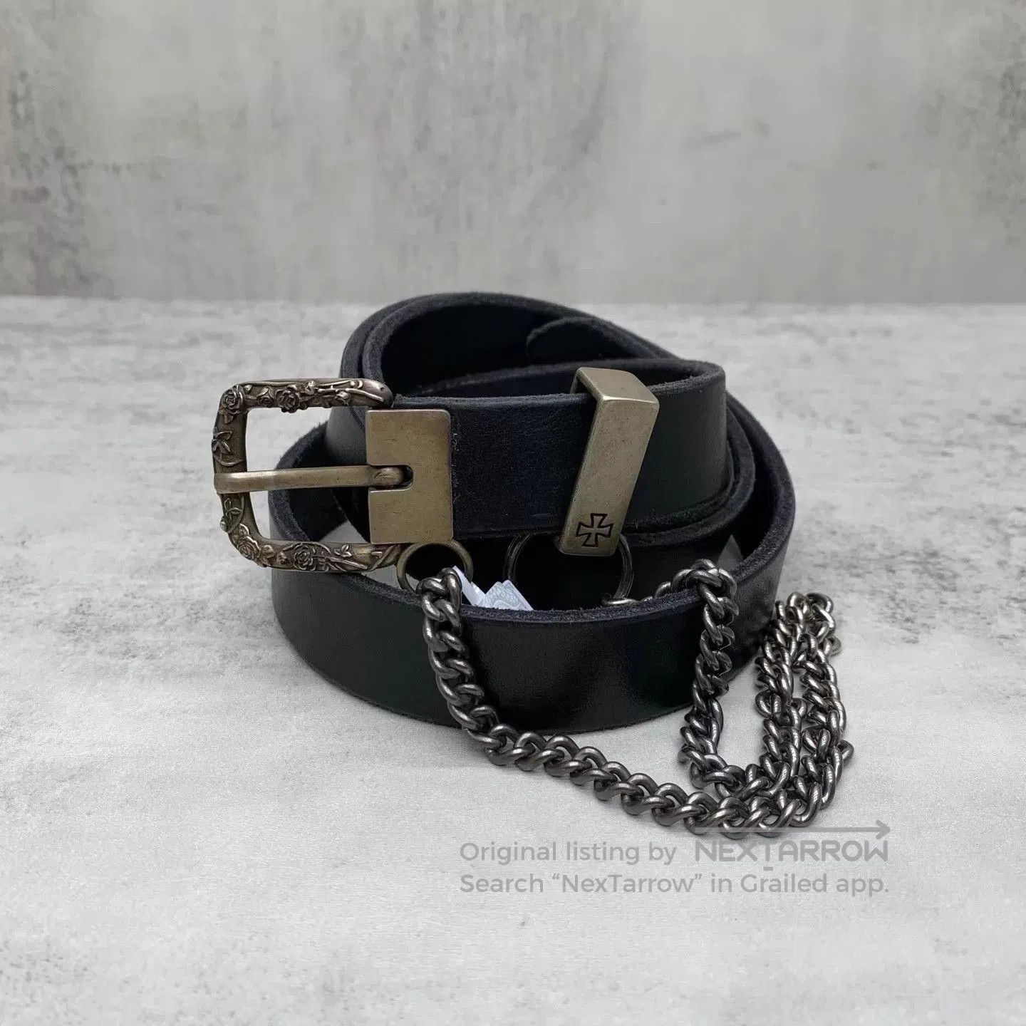 Enfants Riches Deprimes Black Leather Belt with Decorative Buckle and Chain. Size ONE SIZE - 1 Thumbnail