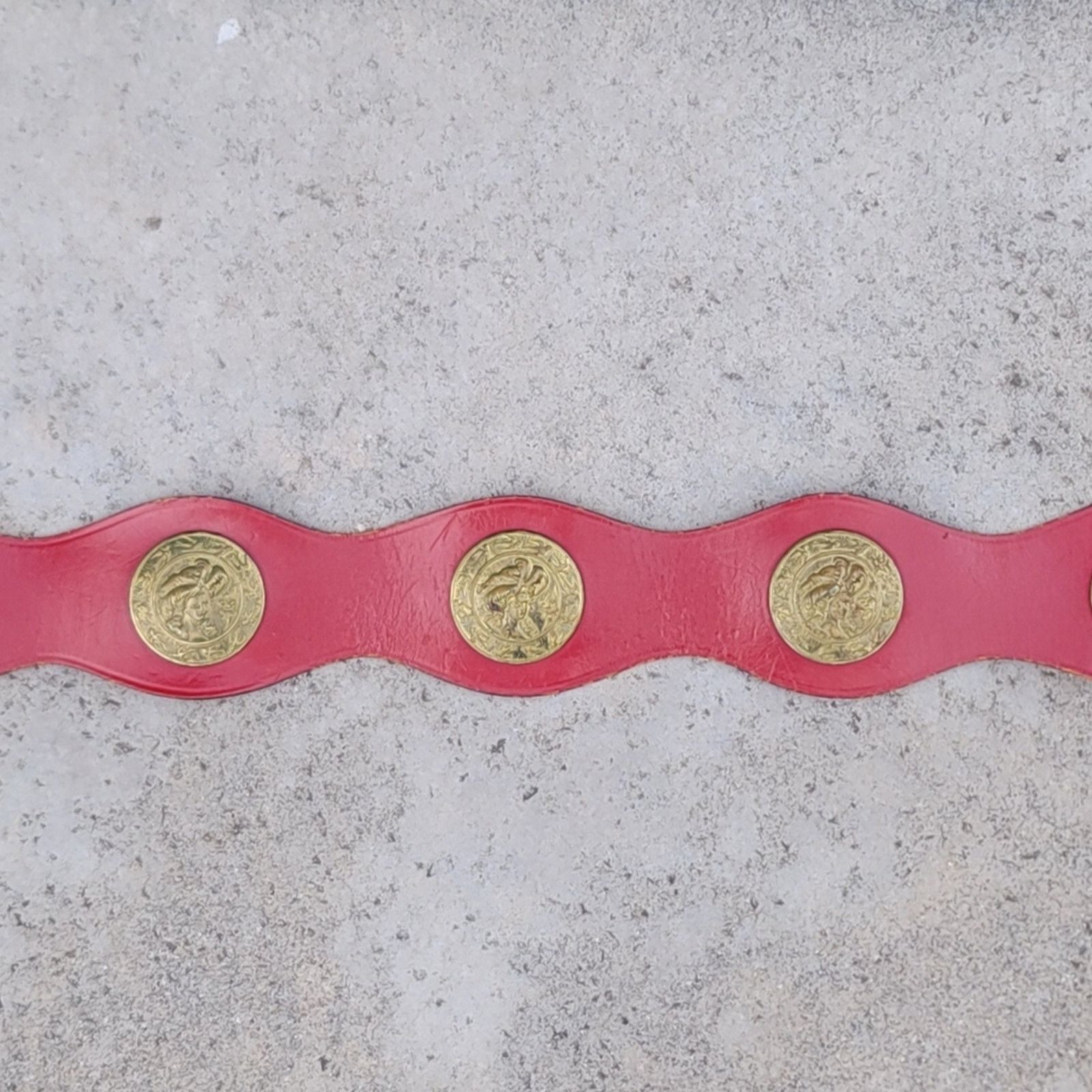 Handmade Vtg Handmade Leather Belt with Brass Victorian Lady Accents Size ONE SIZE - 5 Thumbnail