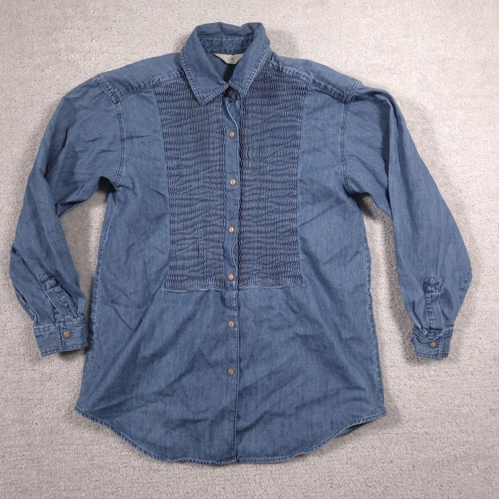 J. Jill J Jill Shirt Womens XS Blue Denim Pintuck Bib Button Front Long Sleeve Tunic Top Size XS / US 0-2 / IT 36-38 - 2 Thumbnail