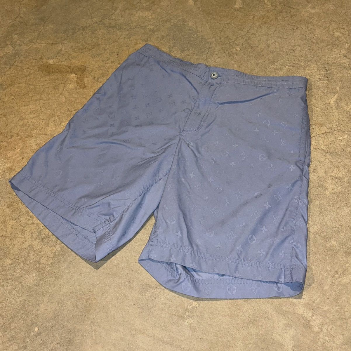 Designer × Louis Vuitton Louis Vuitton Monogram LV Print Nylon Baby Blue Shorts Size US 33 - 3 Thumbnail