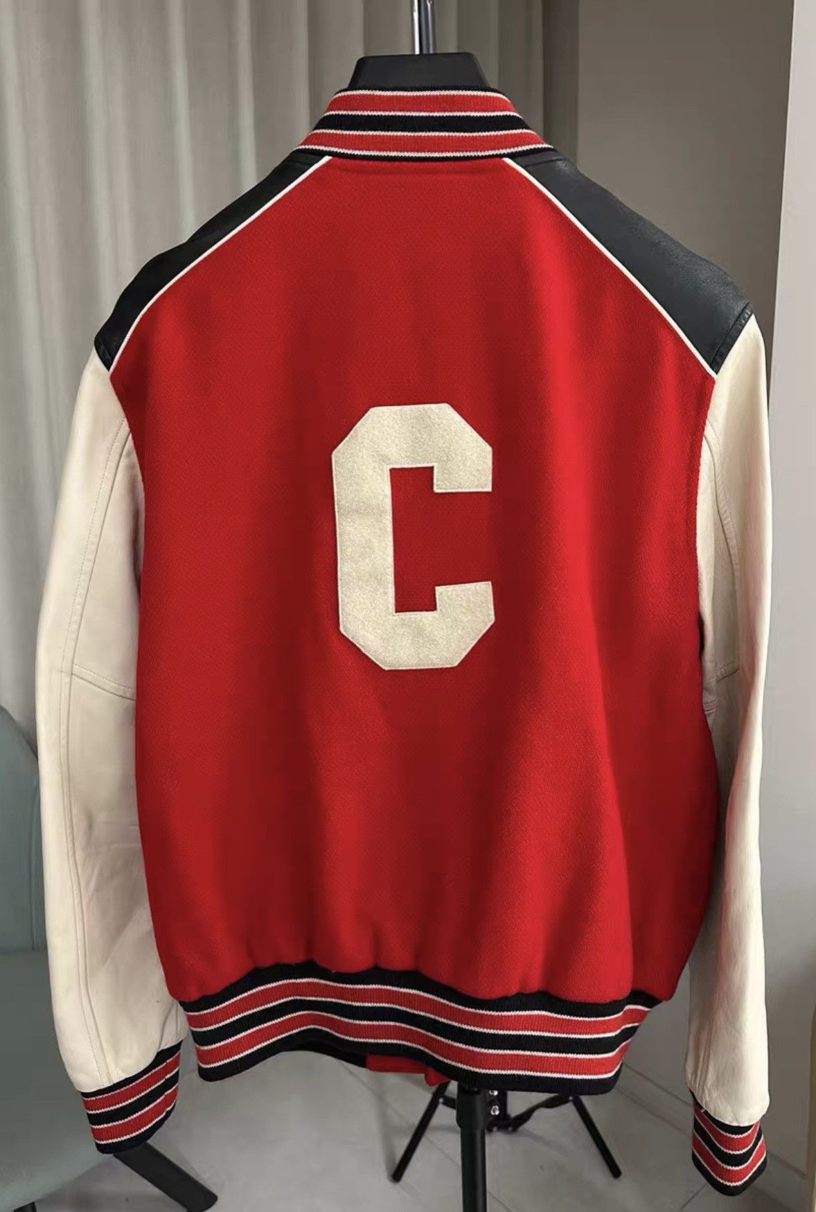 Celine Celine Red Leather Sleeves Varsity Jacket Size US L / EU 52-54 / 3 - 2 Thumbnail